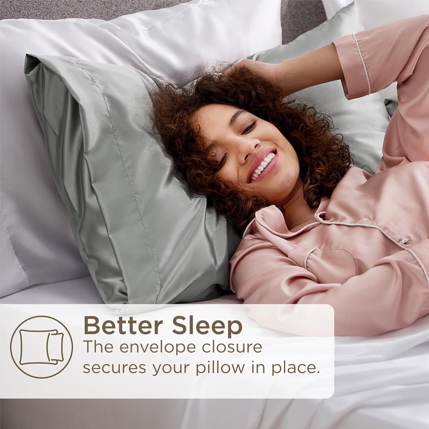 image:imageBedsure Satin Pillowcase Standard Set of 2 Silky Pillow Cases White Similar to Silk Pillow Cases Decorative Covers Room Decor Gifts for Women Men Envelope Closure For Hair Skin 20 x 2601 Silver Grey