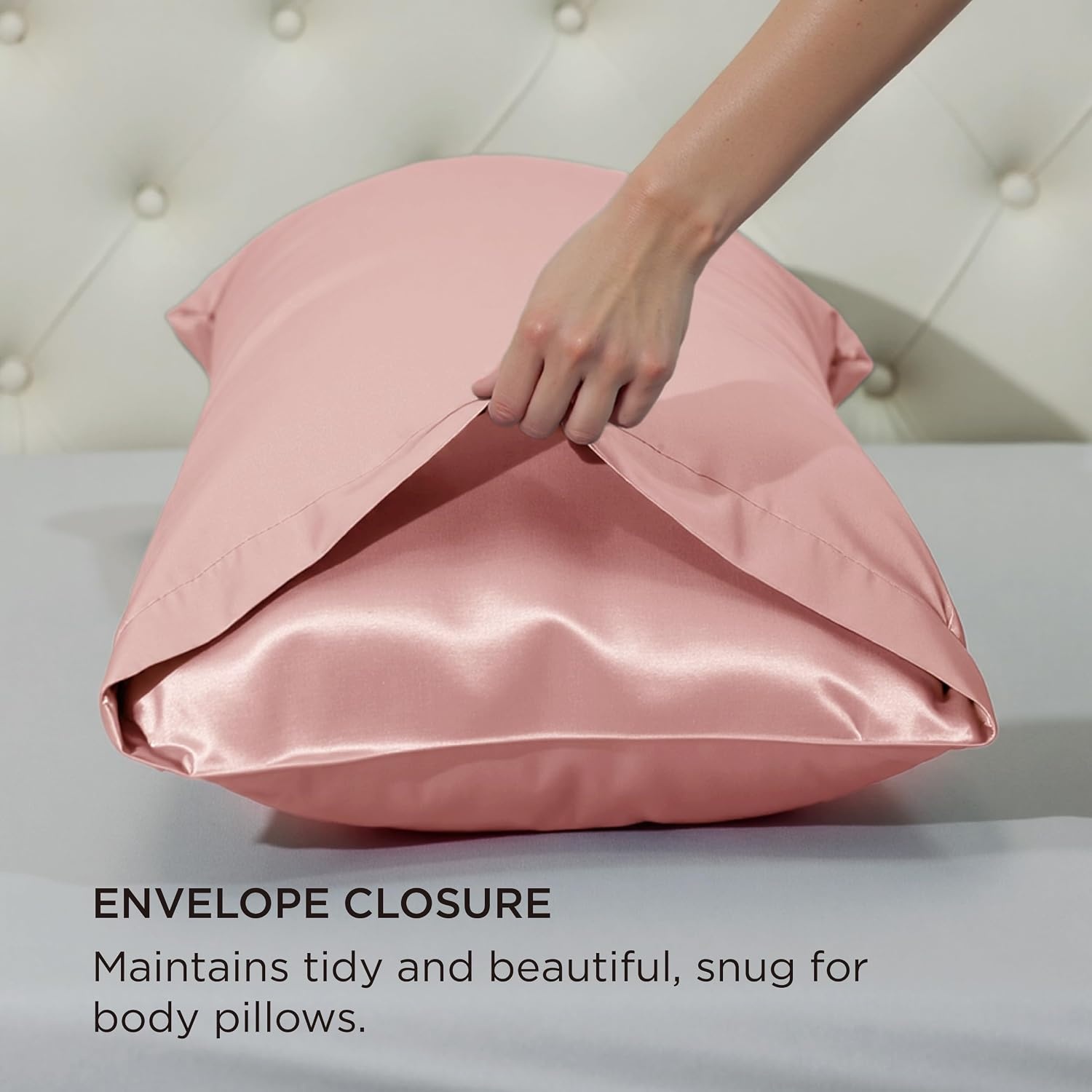 image:imageBedsure Satin Pillowcase Standard Set of 2 Silky Pillow Cases White Similar to Silk Pillow Cases Decorative Covers Room Decor Gifts for Women Men Envelope Closure For Hair Skin 20 x 2621 Peach Pink