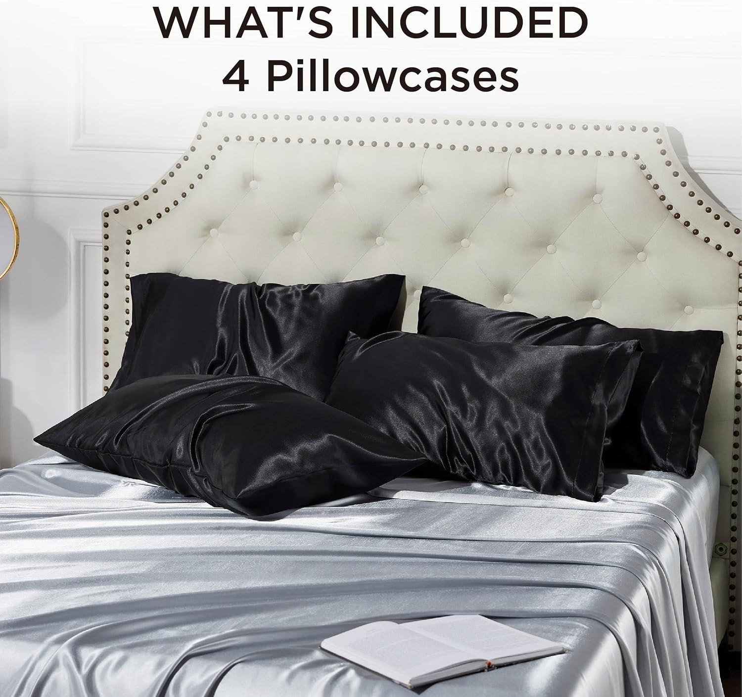 image:imageBedsure Satin Pillowcase Standard Set of 2 Silky Pillow Cases White Similar to Silk Pillow Cases Decorative Covers Room Decor Gifts for Women Men Envelope Closure For Hair Skin 20 x 2604 Black