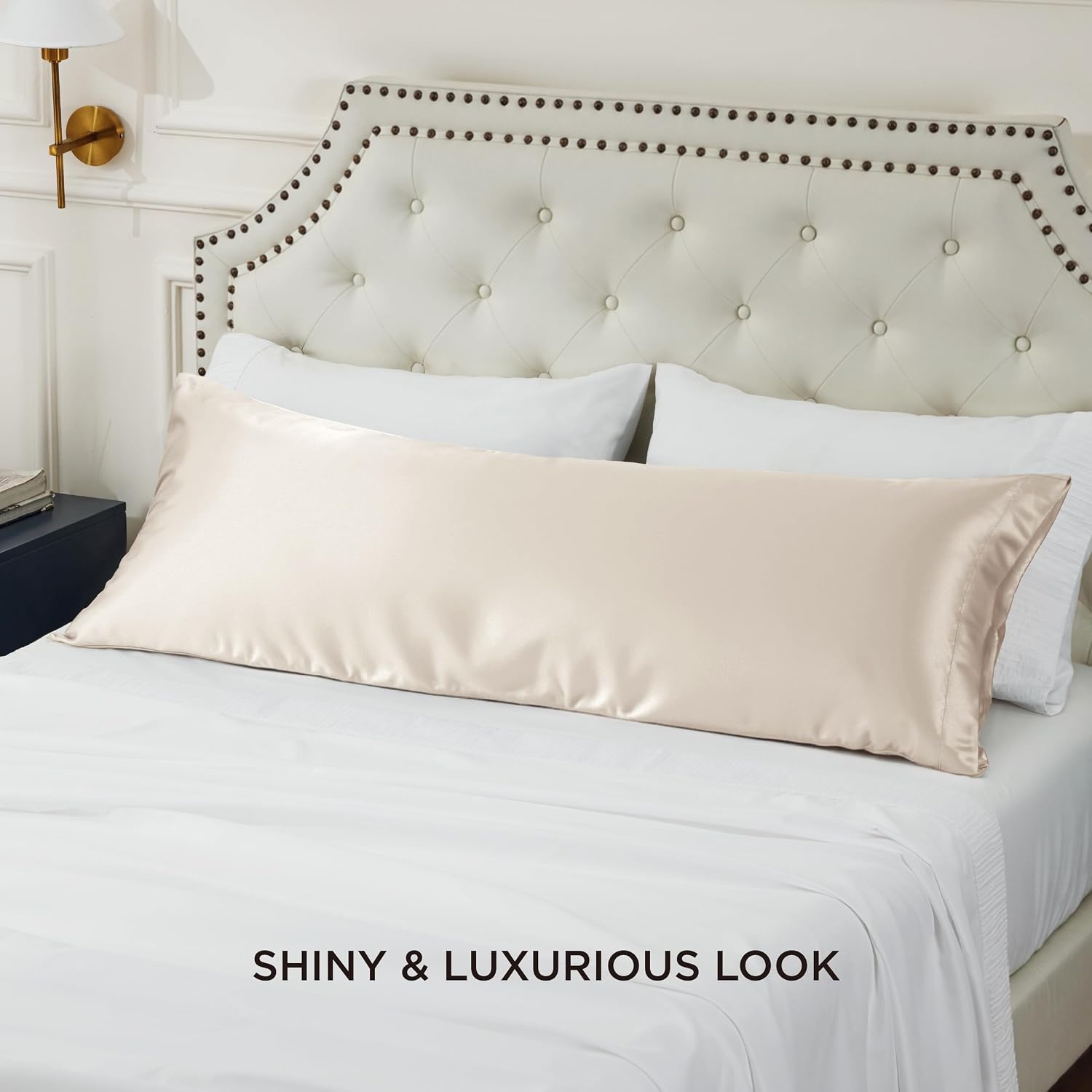 image:imageBedsure Satin Pillowcase Standard Set of 2 Silky Pillow Cases White Similar to Silk Pillow Cases Decorative Covers Room Decor Gifts for Women Men Envelope Closure For Hair Skin 20 x 2603 Beige