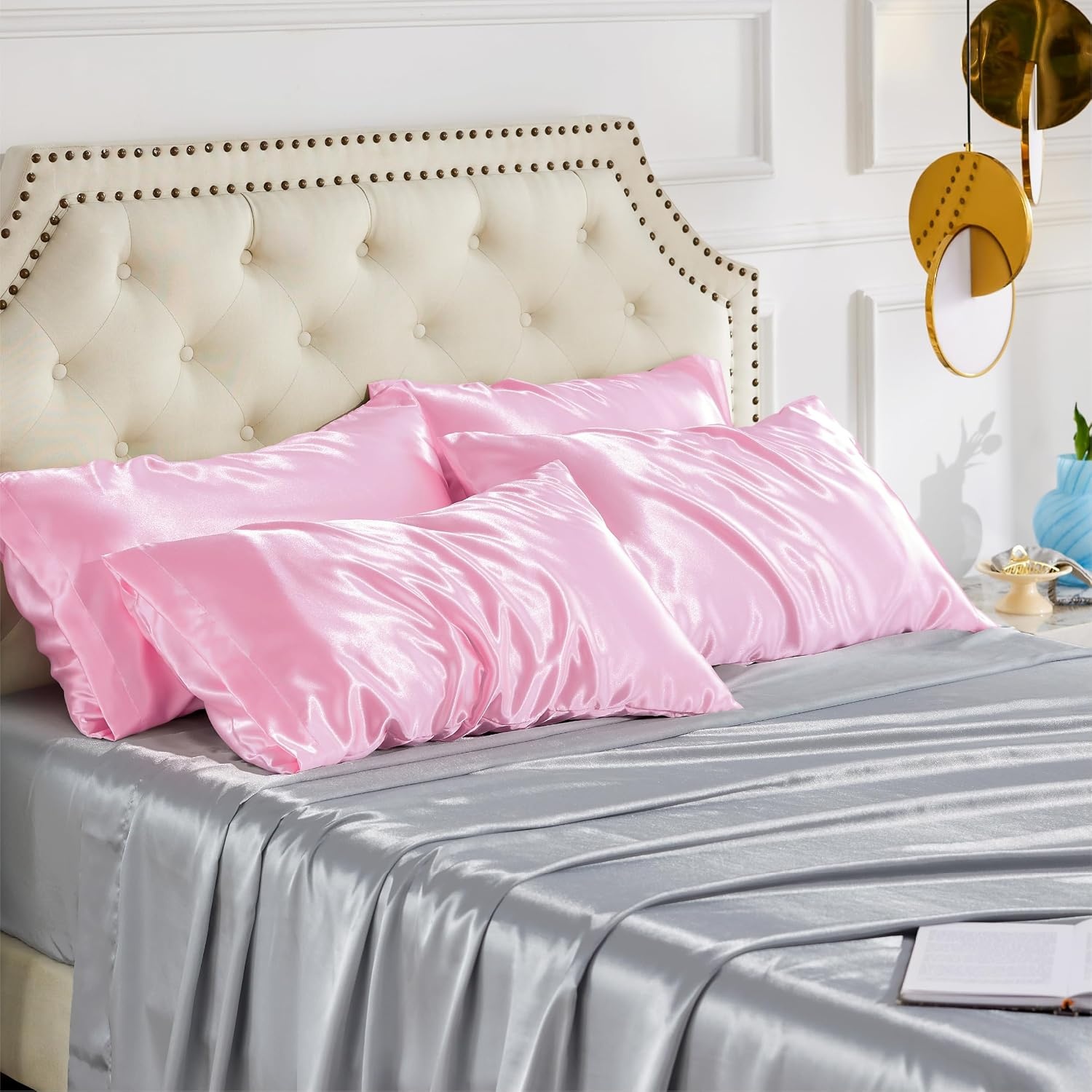 image:imageBedsure Satin Pillowcase Standard Set of 2 Silky Pillow Cases White Similar to Silk Pillow Cases Decorative Covers Room Decor Gifts for Women Men Envelope Closure For Hair Skin 20 x 2610 Pink