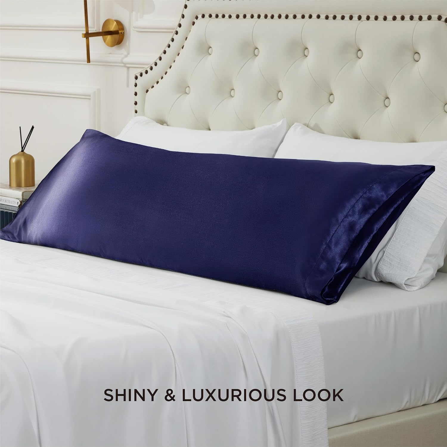 image:imageBedsure Satin Pillowcase Standard Set of 2 Silky Pillow Cases White Similar to Silk Pillow Cases Decorative Covers Room Decor Gifts for Women Men Envelope Closure For Hair Skin 20 x 2609 Navy