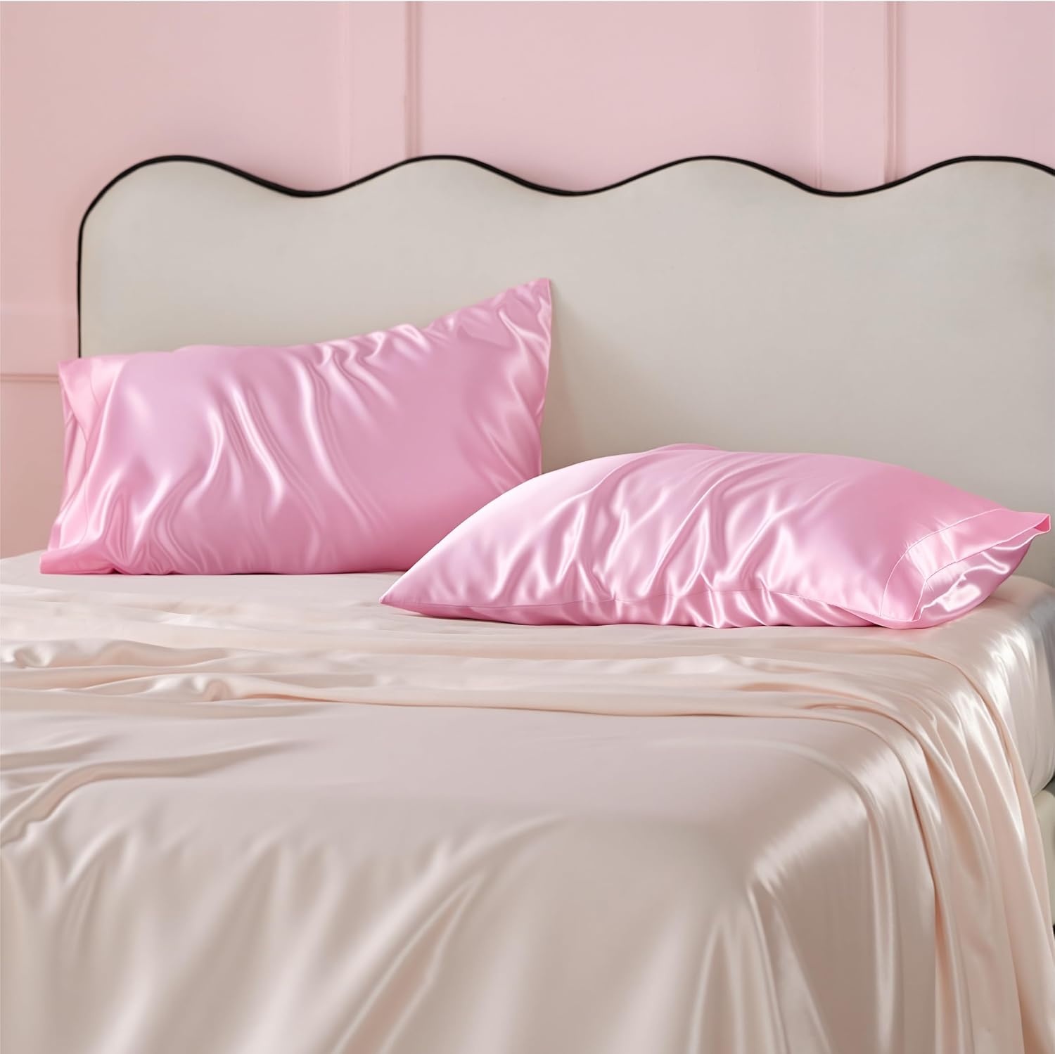 image:imageBedsure Satin Pillowcase Standard Set of 2 Silky Pillow Cases White Similar to Silk Pillow Cases Decorative Covers Room Decor Gifts for Women Men Envelope Closure For Hair Skin 20 x 2610 Pink