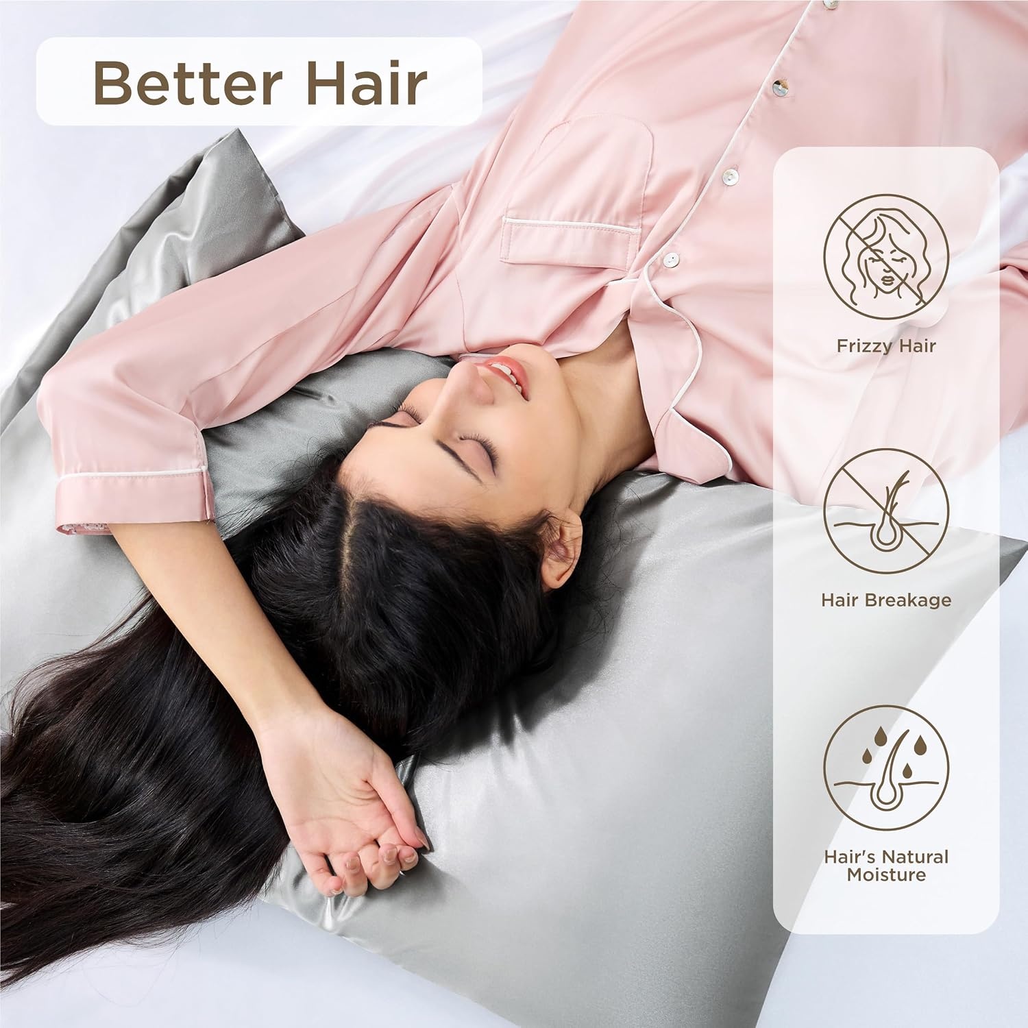image:imageBedsure Satin Pillowcase Standard Set of 2 Silky Pillow Cases White Similar to Silk Pillow Cases Decorative Covers Room Decor Gifts for Women Men Envelope Closure For Hair Skin 20 x 2601 Silver Grey