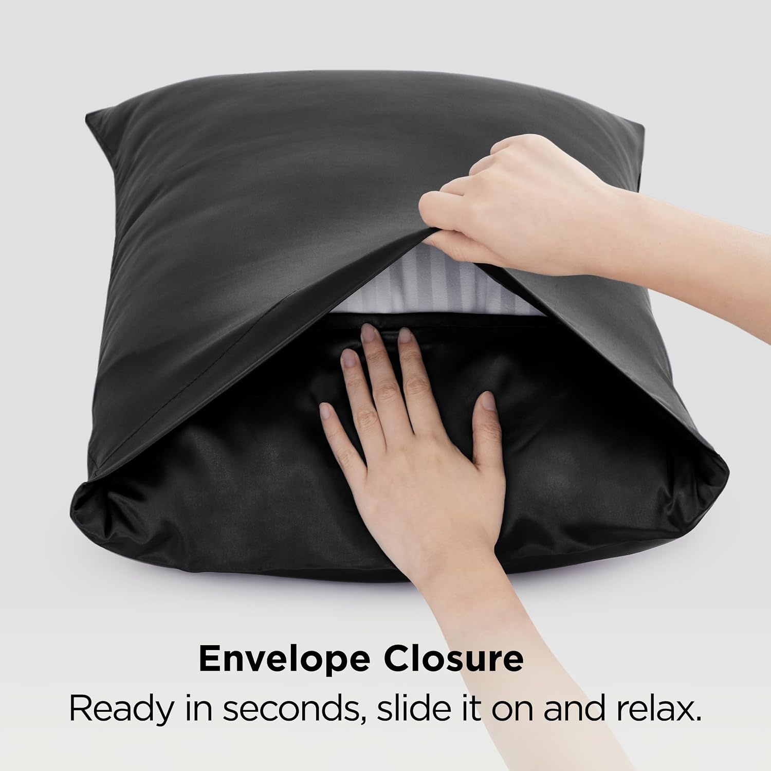 image:imageBedsure Satin Pillowcase Standard Set of 2 Silky Pillow Cases White Similar to Silk Pillow Cases Decorative Covers Room Decor Gifts for Women Men Envelope Closure For Hair Skin 20 x 2604 Black