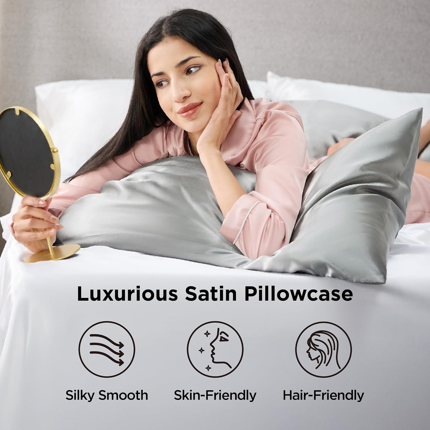 image:imageBedsure Satin Pillowcase Standard Set of 2 Silky Pillow Cases White Similar to Silk Pillow Cases Decorative Covers Room Decor Gifts for Women Men Envelope Closure For Hair Skin 20 x 2601 Silver Grey