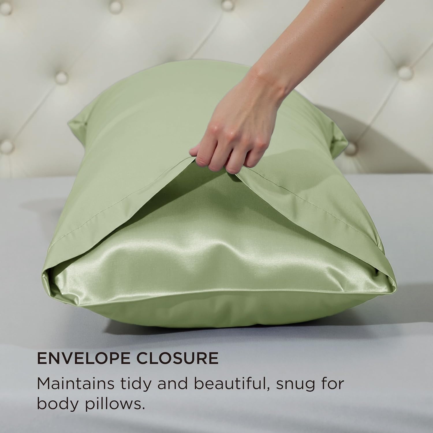 image:imageBedsure Satin Pillowcase Standard Set of 2 Silky Pillow Cases White Similar to Silk Pillow Cases Decorative Covers Room Decor Gifts for Women Men Envelope Closure For Hair Skin 20 x 2607 Sage Green