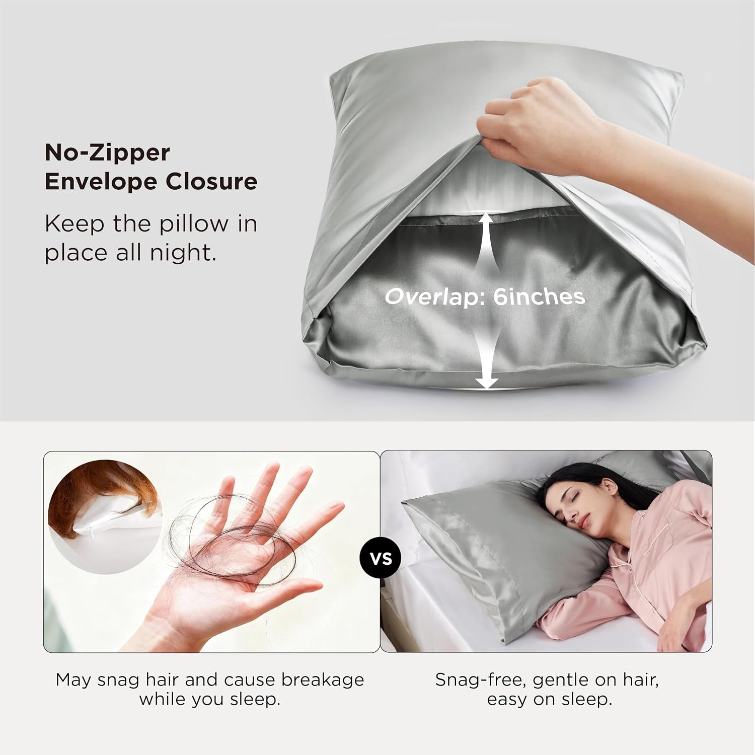 image:imageBedsure Satin Pillowcase Standard Set of 2 Silky Pillow Cases White Similar to Silk Pillow Cases Decorative Covers Room Decor Gifts for Women Men Envelope Closure For Hair Skin 20 x 2601 Silver Grey