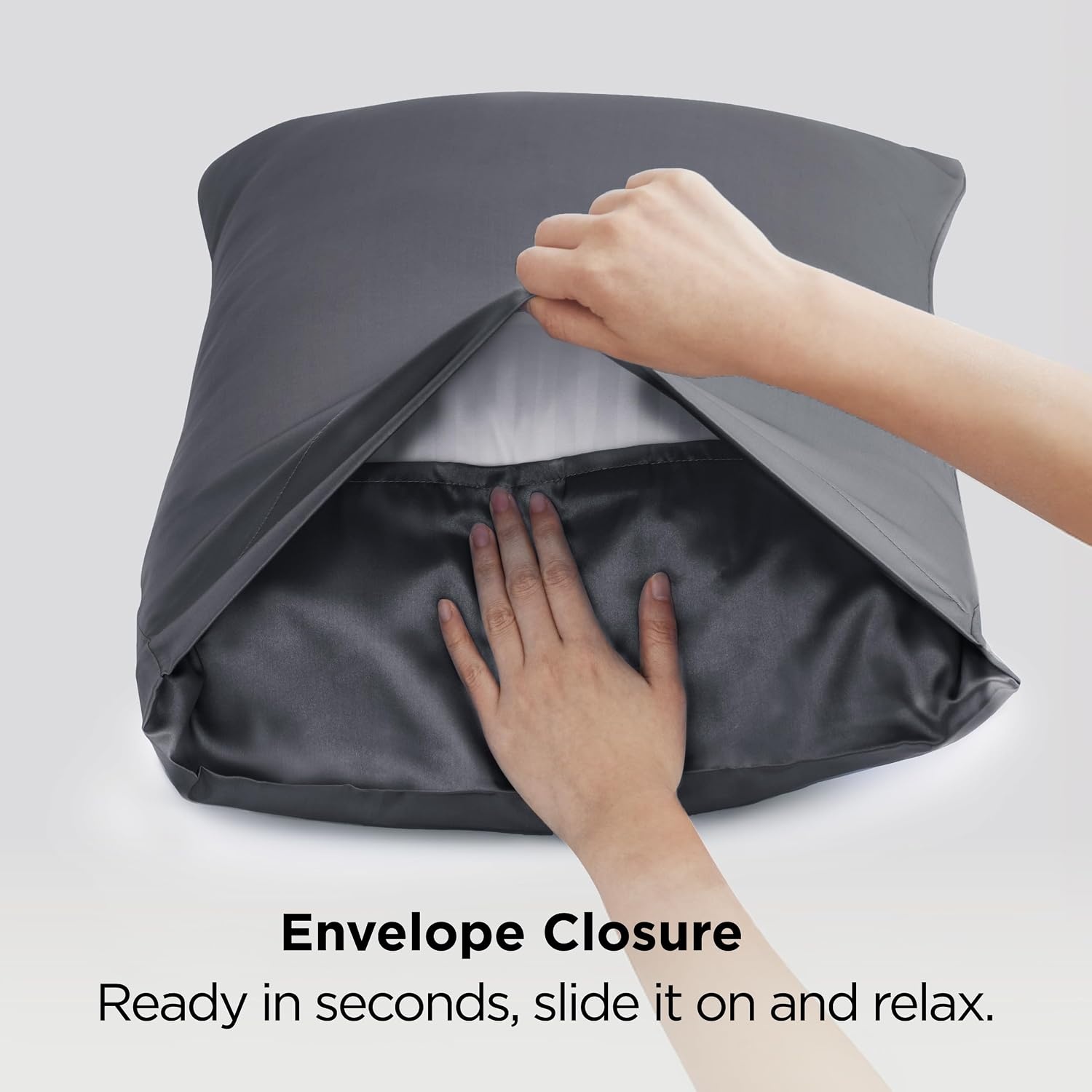 image:imageBedsure Satin Pillowcase Standard Set of 2 Silky Pillow Cases White Similar to Silk Pillow Cases Decorative Covers Room Decor Gifts for Women Men Envelope Closure For Hair Skin 20 x 2628 Space Grey