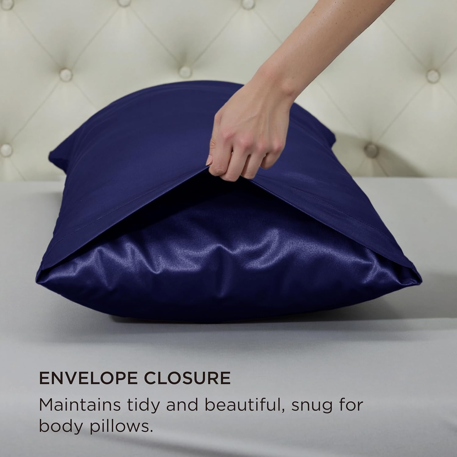 image:imageBedsure Satin Pillowcase Standard Set of 2 Silky Pillow Cases White Similar to Silk Pillow Cases Decorative Covers Room Decor Gifts for Women Men Envelope Closure For Hair Skin 20 x 2609 Navy