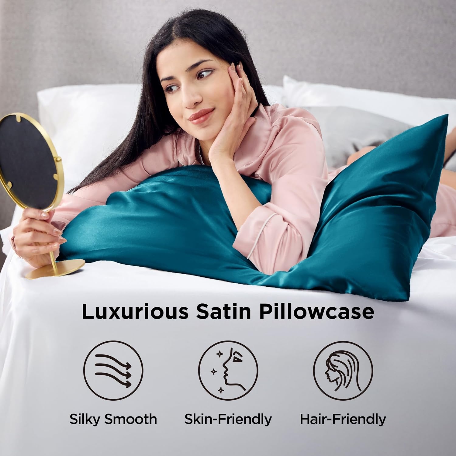 image:imageBedsure Satin Pillowcase Standard Set of 2 Silky Pillow Cases White Similar to Silk Pillow Cases Decorative Covers Room Decor Gifts for Women Men Envelope Closure For Hair Skin 20 x 2624 Teal