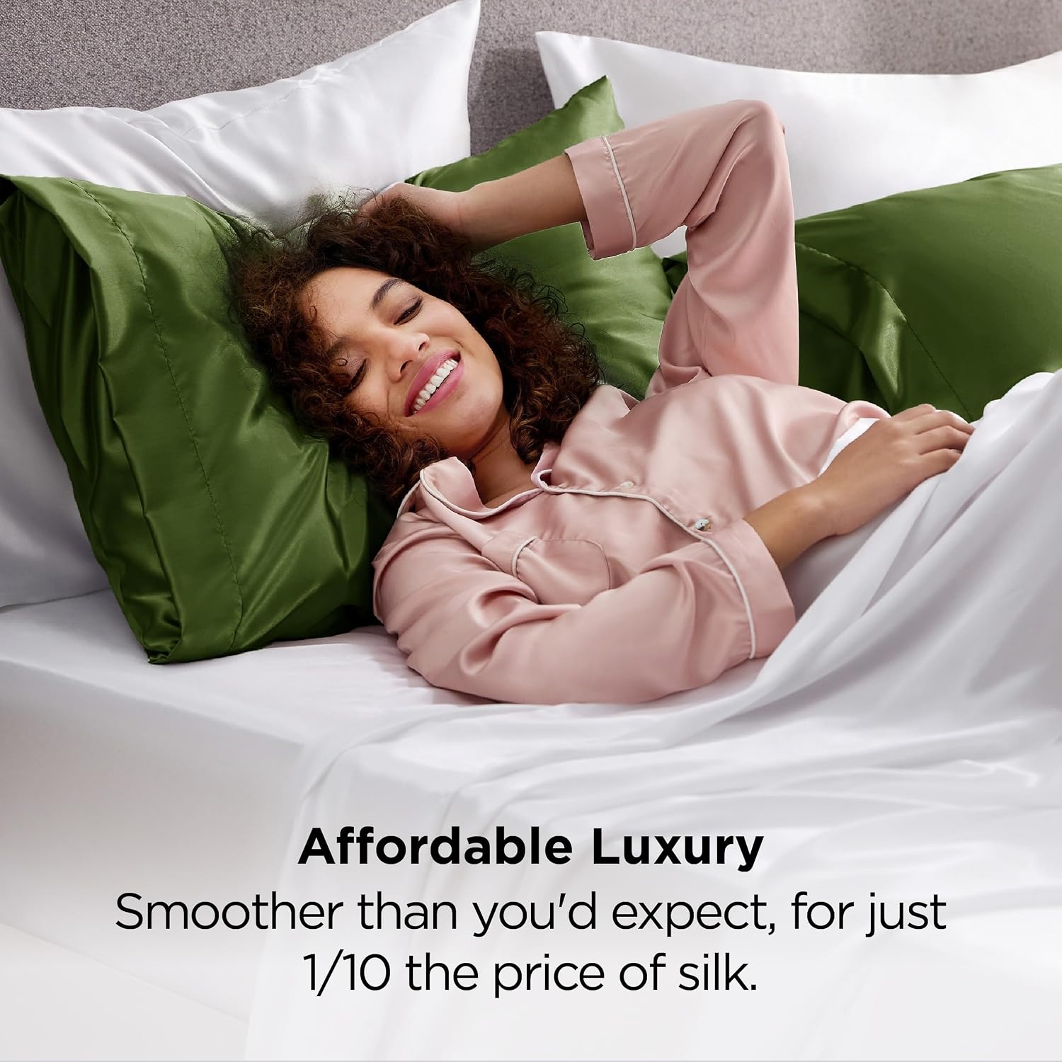 image:imageBedsure Satin Pillowcase Standard Set of 2 Silky Pillow Cases White Similar to Silk Pillow Cases Decorative Covers Room Decor Gifts for Women Men Envelope Closure For Hair Skin 20 x 2626 Moss