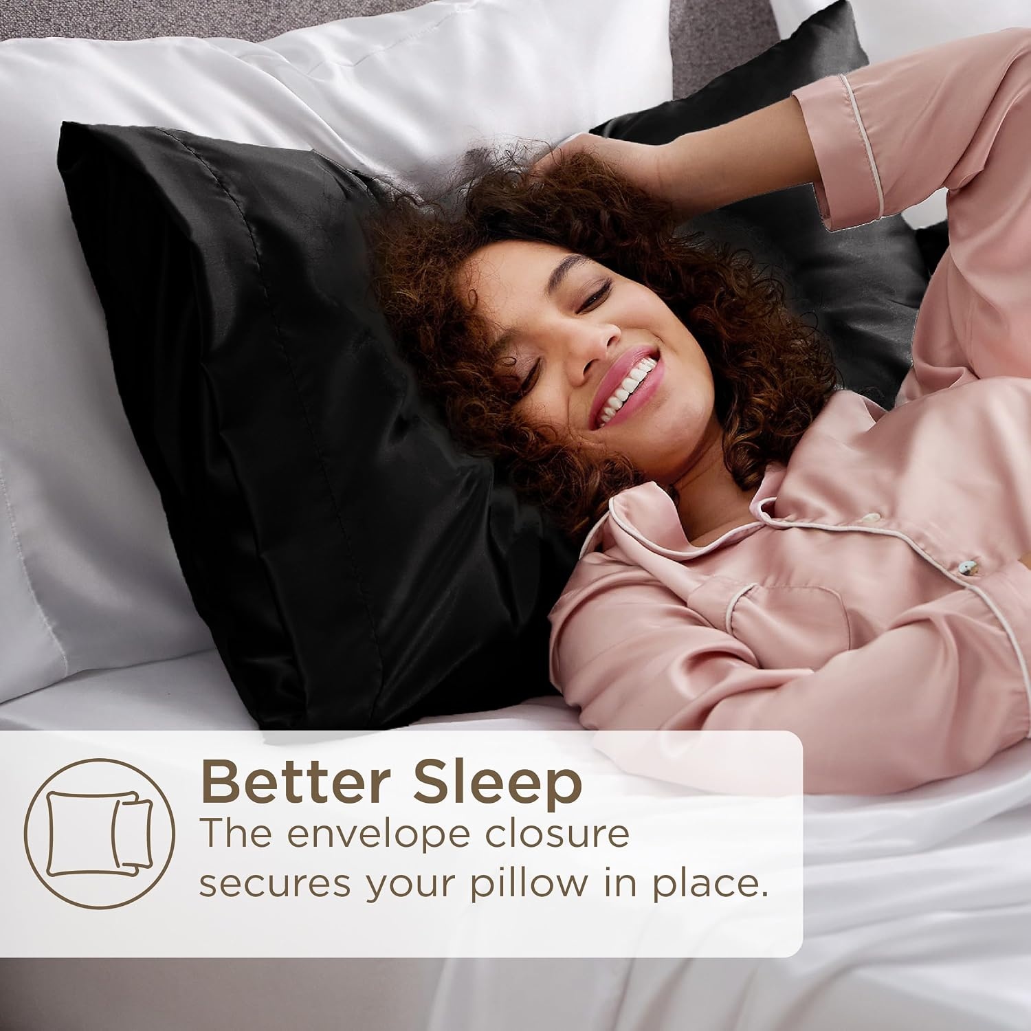 image:imageBedsure Satin Pillowcase Standard Set of 2 Silky Pillow Cases White Similar to Silk Pillow Cases Decorative Covers Room Decor Gifts for Women Men Envelope Closure For Hair Skin 20 x 2604 Black
