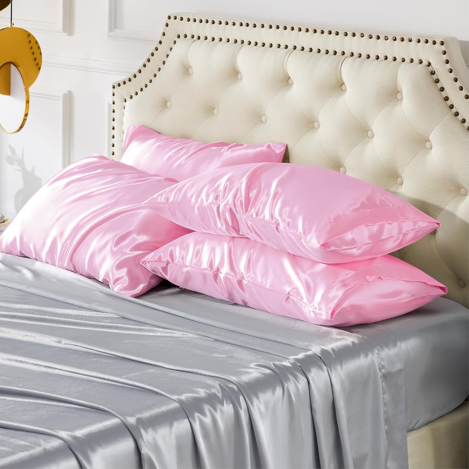 image:imageBedsure Satin Pillowcase Standard Set of 2 Silky Pillow Cases White Similar to Silk Pillow Cases Decorative Covers Room Decor Gifts for Women Men Envelope Closure For Hair Skin 20 x 2610 Pink