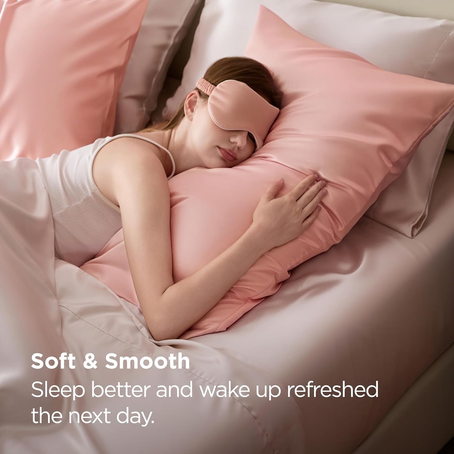 image:imageBedsure Satin Pillowcase Standard Set of 2 Silky Pillow Cases White Similar to Silk Pillow Cases Decorative Covers Room Decor Gifts for Women Men Envelope Closure For Hair Skin 20 x 2621 Peach Pink