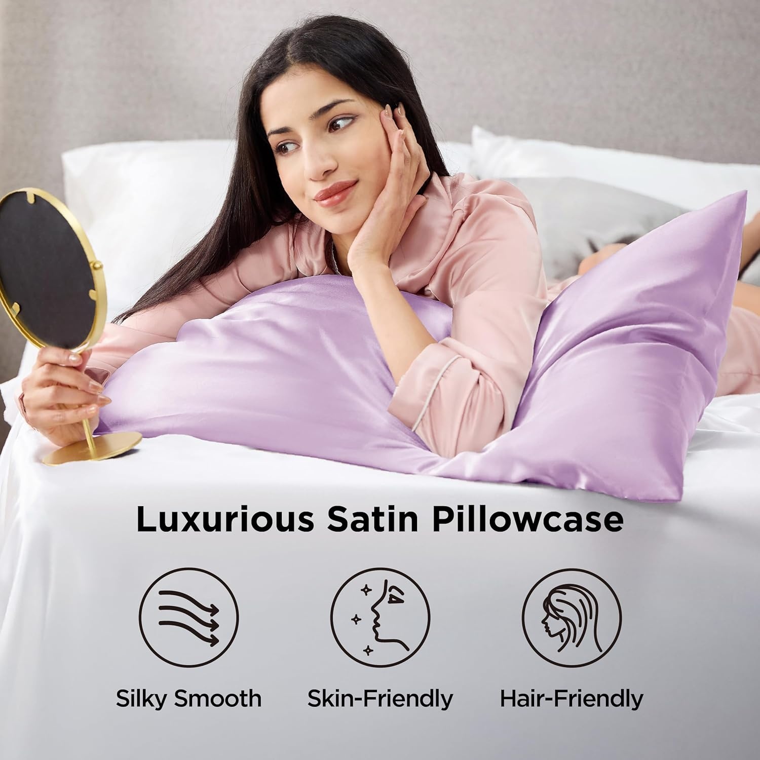 image:imageBedsure Satin Pillowcase Standard Set of 2 Silky Pillow Cases White Similar to Silk Pillow Cases Decorative Covers Room Decor Gifts for Women Men Envelope Closure For Hair Skin 20 x 2620 Lavender