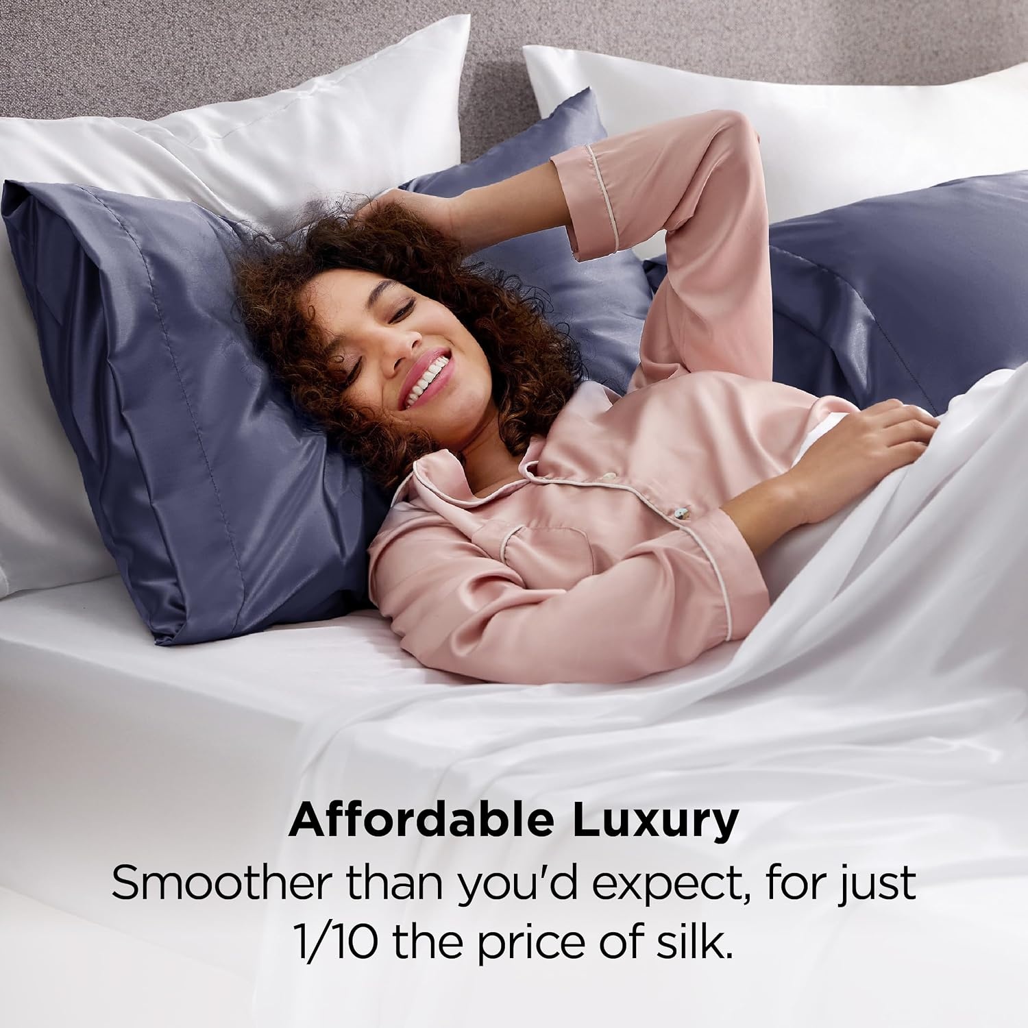 image:imageBedsure Satin Pillowcase Standard Set of 2 Silky Pillow Cases White Similar to Silk Pillow Cases Decorative Covers Room Decor Gifts for Women Men Envelope Closure For Hair Skin 20 x 2629 Blue Granite
