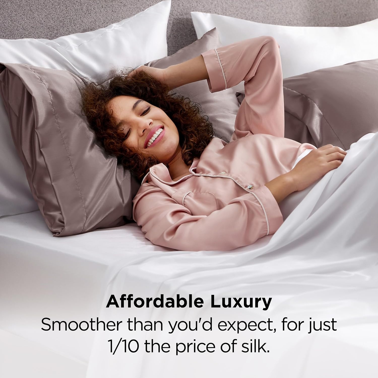 image:imageBedsure Satin Pillowcase Standard Set of 2 Silky Pillow Cases White Similar to Silk Pillow Cases Decorative Covers Room Decor Gifts for Women Men Envelope Closure For Hair Skin 20 x 2625 Dusty Rose