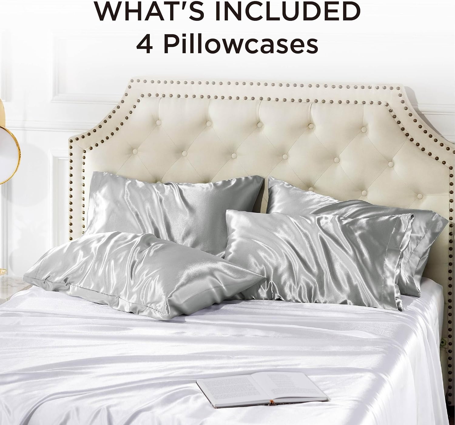 image:imageBedsure Satin Pillowcase Standard Set of 2 Silky Pillow Cases White Similar to Silk Pillow Cases Decorative Covers Room Decor Gifts for Women Men Envelope Closure For Hair Skin 20 x 2601 Silver Grey