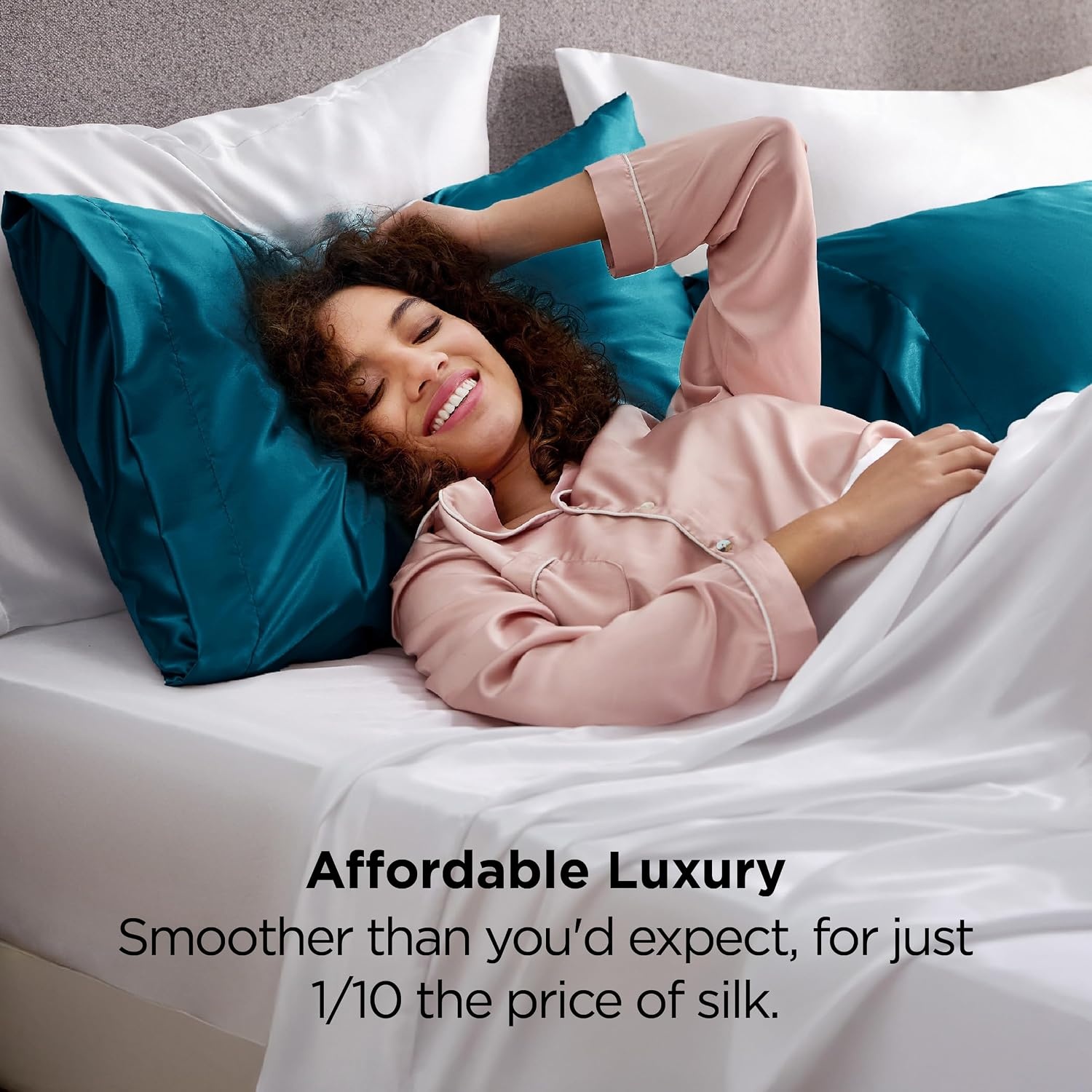 image:imageBedsure Satin Pillowcase Standard Set of 2 Silky Pillow Cases White Similar to Silk Pillow Cases Decorative Covers Room Decor Gifts for Women Men Envelope Closure For Hair Skin 20 x 2624 Teal