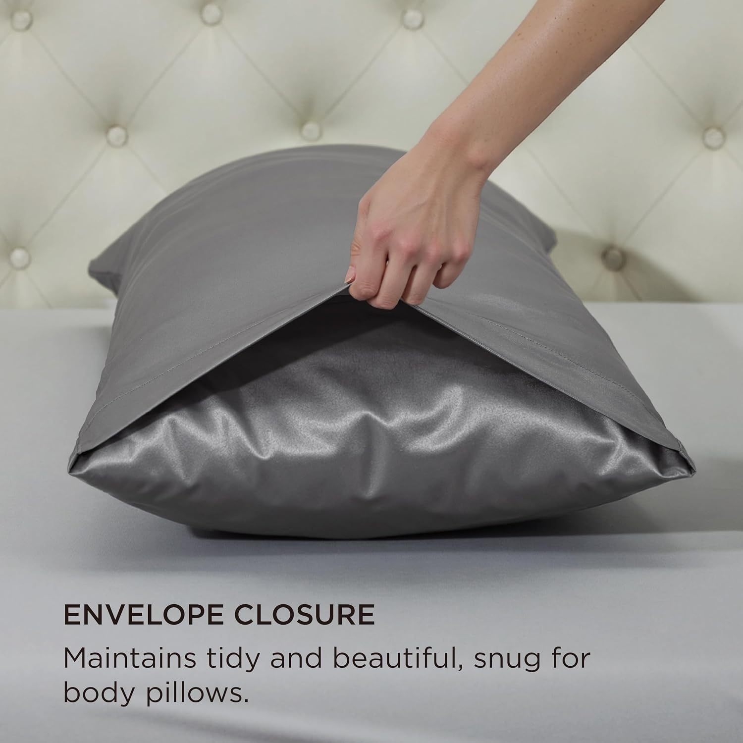 image:imageBedsure Satin Pillowcase Standard Set of 2 Silky Pillow Cases White Similar to Silk Pillow Cases Decorative Covers Room Decor Gifts for Women Men Envelope Closure For Hair Skin 20 x 2605 Dark Grey