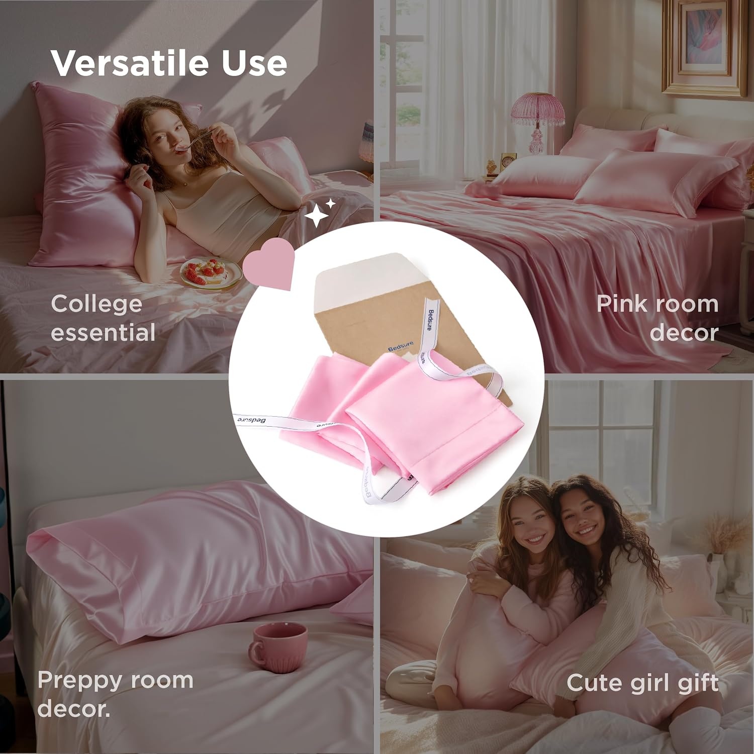 image:imageBedsure Satin Pillowcase Standard Set of 2 Silky Pillow Cases White Similar to Silk Pillow Cases Decorative Covers Room Decor Gifts for Women Men Envelope Closure For Hair Skin 20 x 2610 Pink