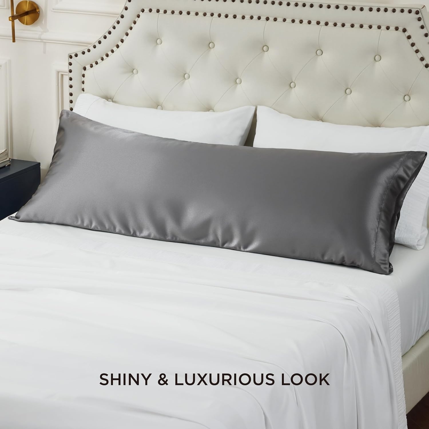 image:imageBedsure Satin Pillowcase Standard Set of 2 Silky Pillow Cases White Similar to Silk Pillow Cases Decorative Covers Room Decor Gifts for Women Men Envelope Closure For Hair Skin 20 x 2605 Dark Grey
