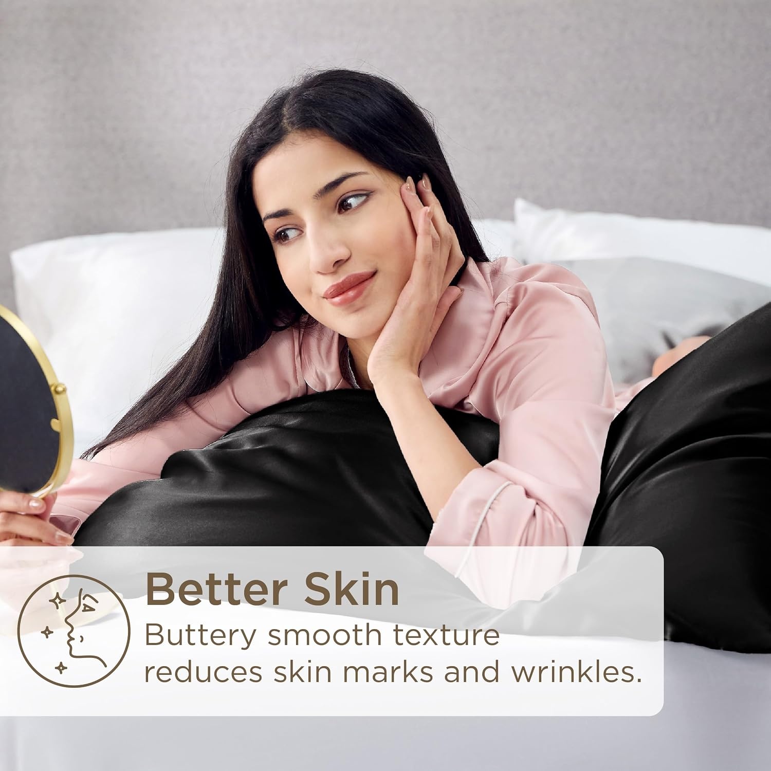 image:imageBedsure Satin Pillowcase Standard Set of 2 Silky Pillow Cases White Similar to Silk Pillow Cases Decorative Covers Room Decor Gifts for Women Men Envelope Closure For Hair Skin 20 x 2604 Black