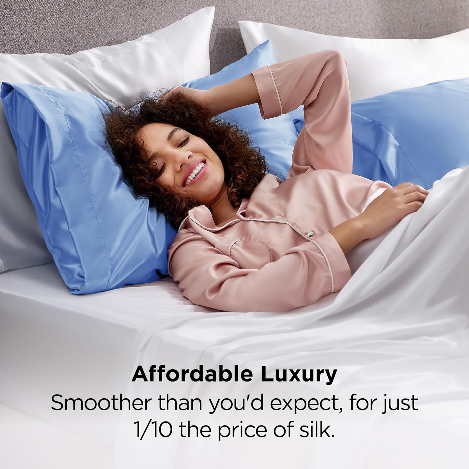 image:imageBedsure Satin Pillowcase Standard Set of 2 Silky Pillow Cases White Similar to Silk Pillow Cases Decorative Covers Room Decor Gifts for Women Men Envelope Closure For Hair Skin 20 x 2619 Sky Blue