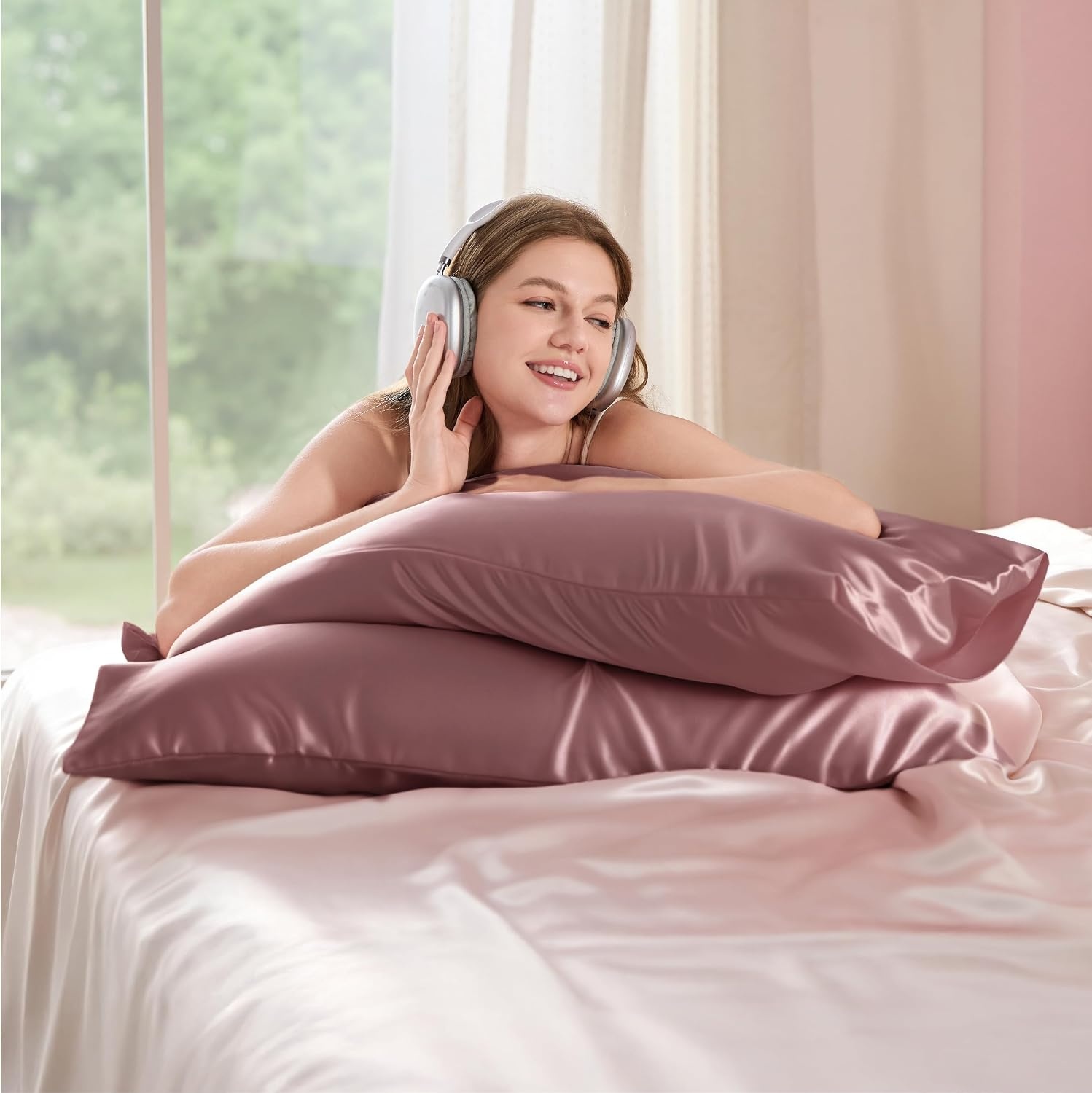 image:imageBedsure Satin Pillowcase Standard Set of 2 Silky Pillow Cases White Similar to Silk Pillow Cases Decorative Covers Room Decor Gifts for Women Men Envelope Closure For Hair Skin 20 x 2612 Nostalgia Rose