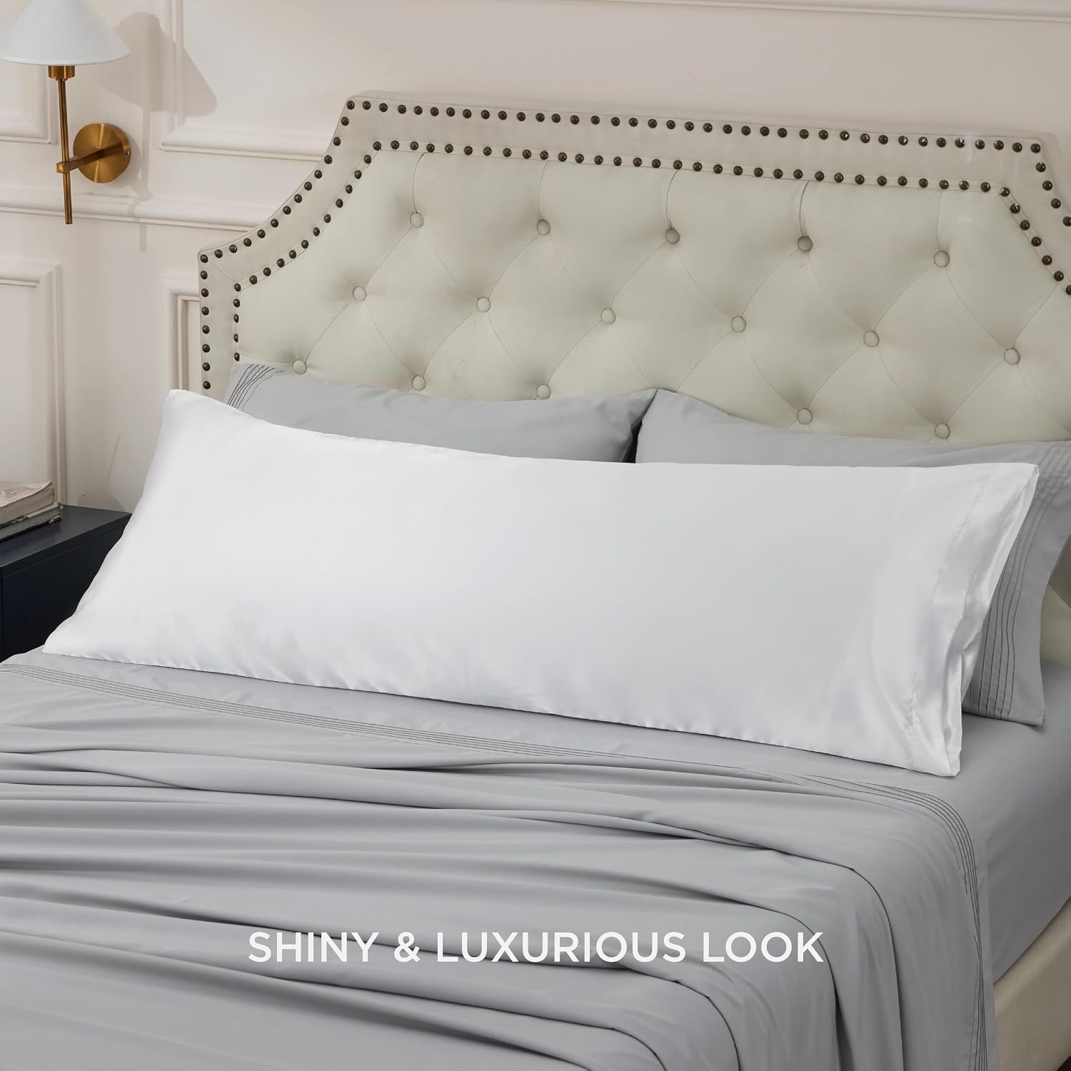 image:imageBedsure Satin Pillowcase Standard Set of 2 Silky Pillow Cases White Similar to Silk Pillow Cases Decorative Covers Room Decor Gifts for Women Men Envelope Closure For Hair Skin 20 x 2602 Pure White