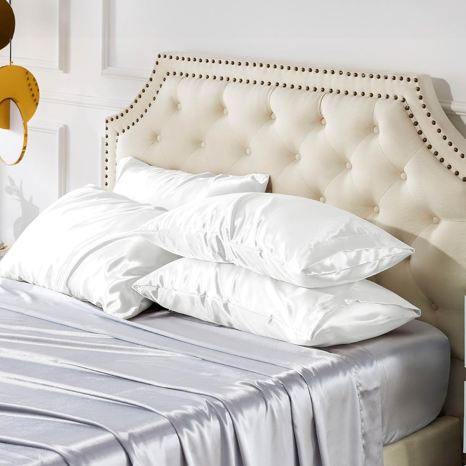 image:imageBedsure Satin Pillowcase Standard Set of 2 Silky Pillow Cases White Similar to Silk Pillow Cases Decorative Covers Room Decor Gifts for Women Men Envelope Closure For Hair Skin 20 x 2602 Pure White