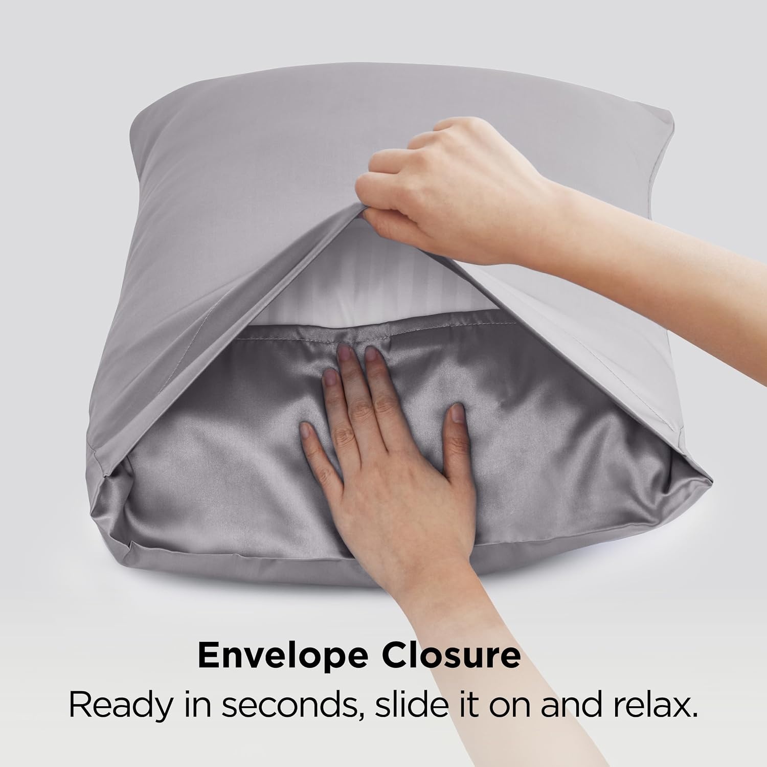 image:imageBedsure Satin Pillowcase Standard Set of 2 Silky Pillow Cases White Similar to Silk Pillow Cases Decorative Covers Room Decor Gifts for Women Men Envelope Closure For Hair Skin 20 x 2605 Dark Grey