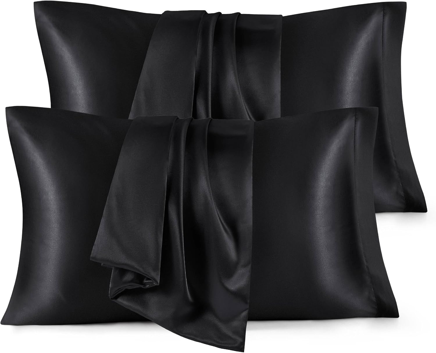 image:imageBedsure Satin Pillowcase Standard Set of 2 Silky Pillow Cases White Similar to Silk Pillow Cases Decorative Covers Room Decor Gifts for Women Men Envelope Closure For Hair Skin 20 x 2604 Black