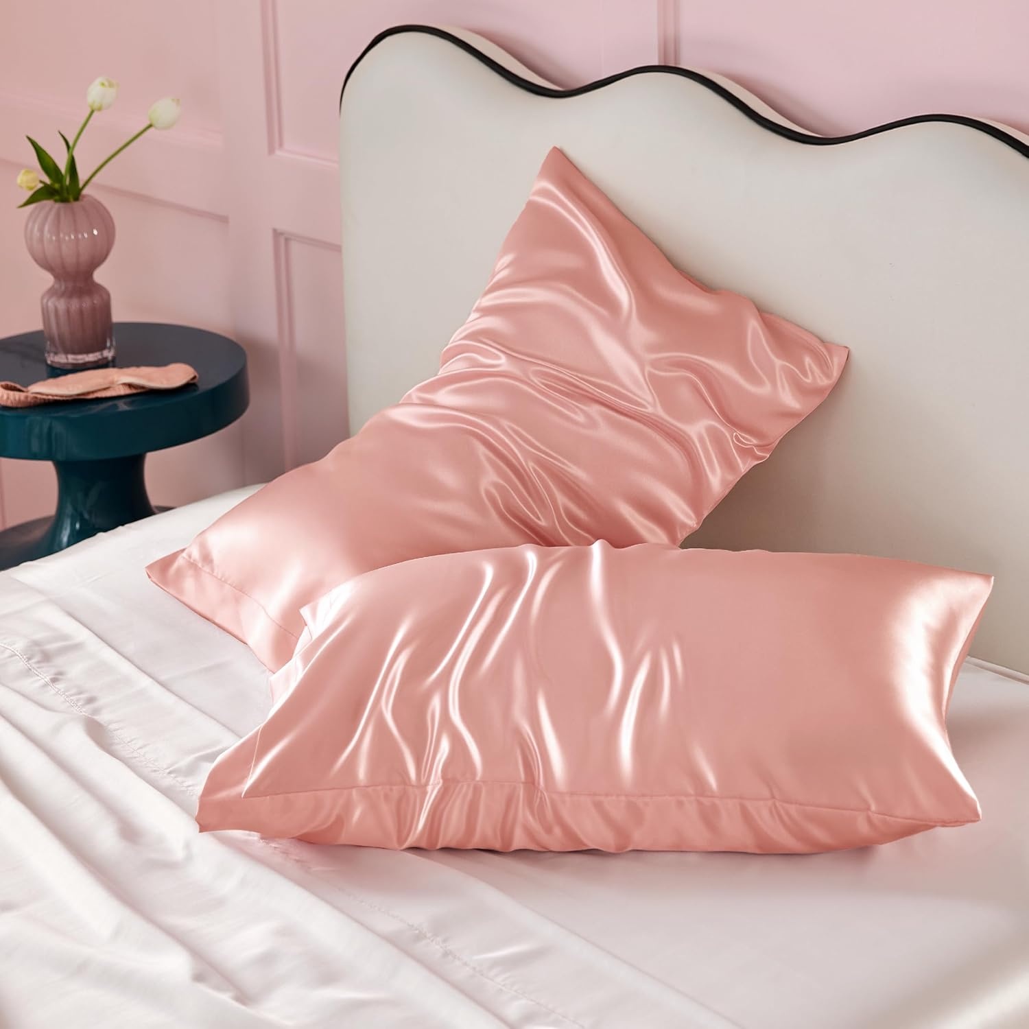 image:imageBedsure Satin Pillowcase Standard Set of 2 Silky Pillow Cases White Similar to Silk Pillow Cases Decorative Covers Room Decor Gifts for Women Men Envelope Closure For Hair Skin 20 x 2621 Peach Pink