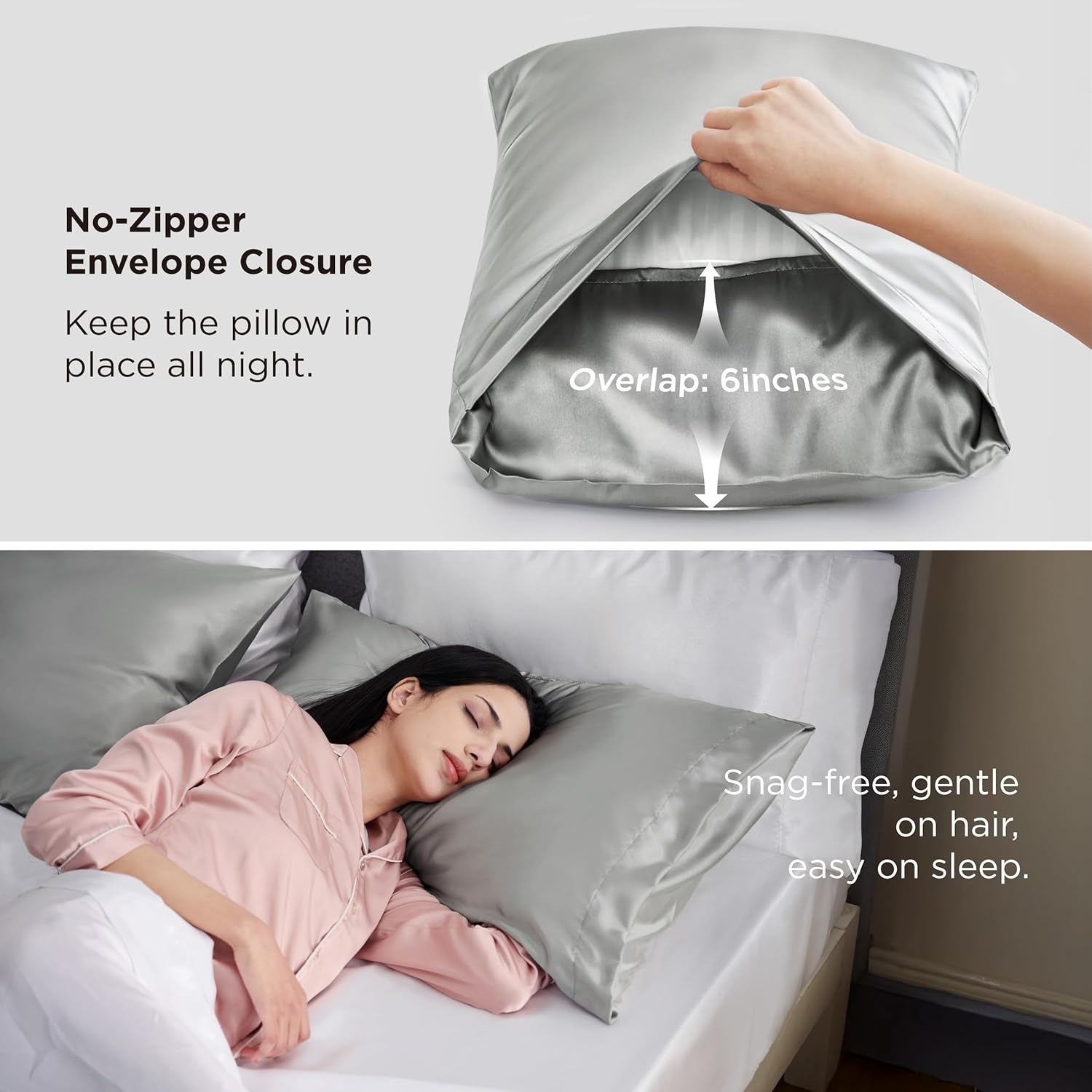 image:imageBedsure Satin Pillowcase Standard Set of 2 Silky Pillow Cases White Similar to Silk Pillow Cases Decorative Covers Room Decor Gifts for Women Men Envelope Closure For Hair Skin 20 x 2601 Silver Grey