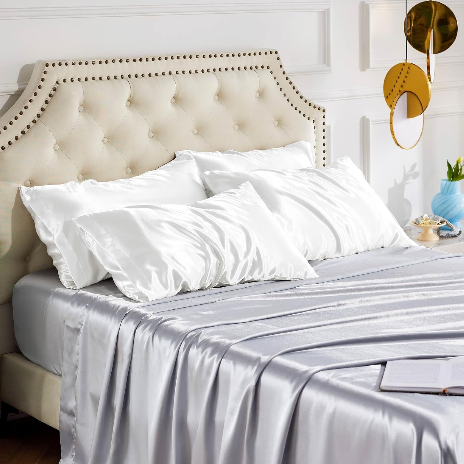 image:imageBedsure Satin Pillowcase Standard Set of 2 Silky Pillow Cases White Similar to Silk Pillow Cases Decorative Covers Room Decor Gifts for Women Men Envelope Closure For Hair Skin 20 x 2602 Pure White