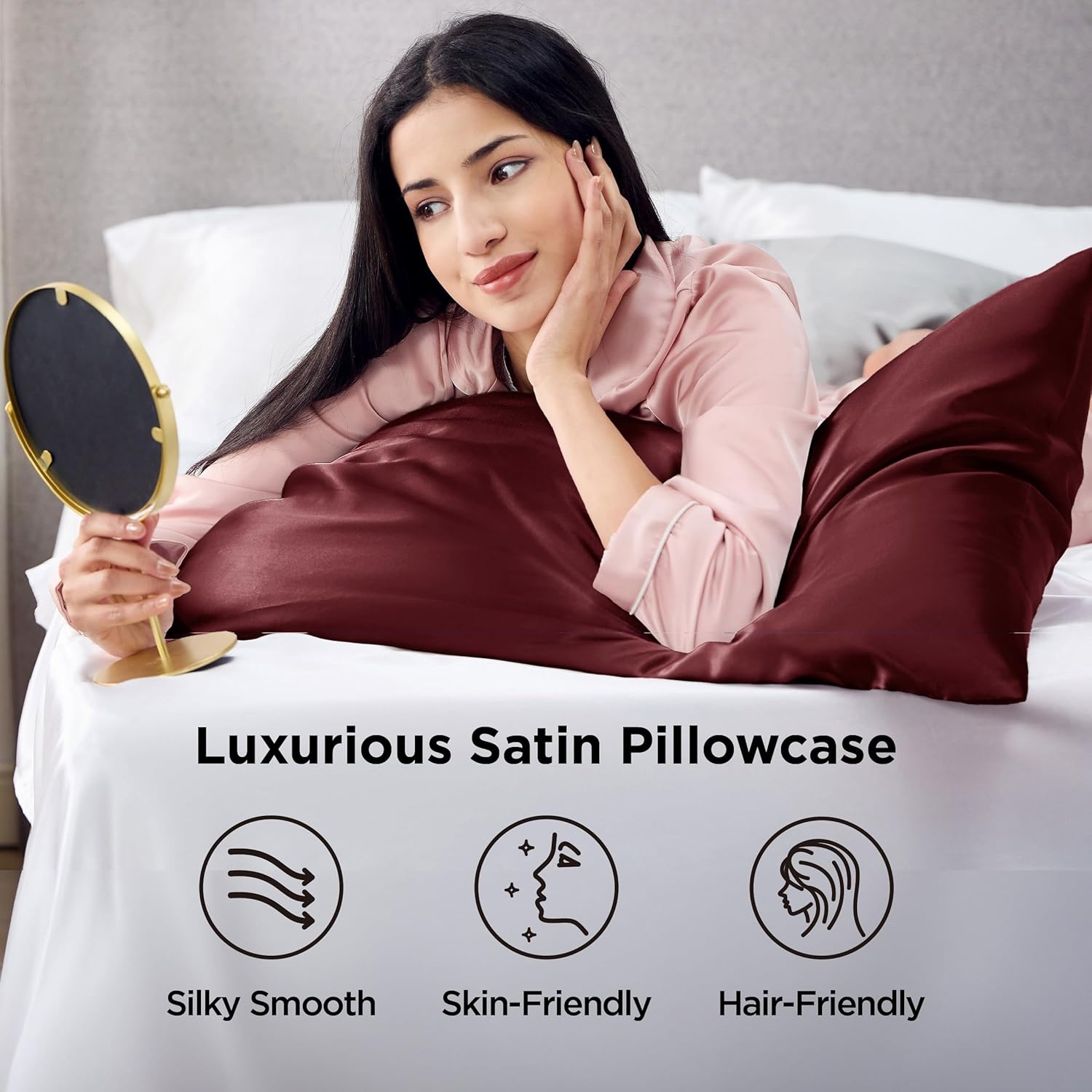 image:imageBedsure Satin Pillowcase Standard Set of 2 Silky Pillow Cases White Similar to Silk Pillow Cases Decorative Covers Room Decor Gifts for Women Men Envelope Closure For Hair Skin 20 x 2618 Burgundy