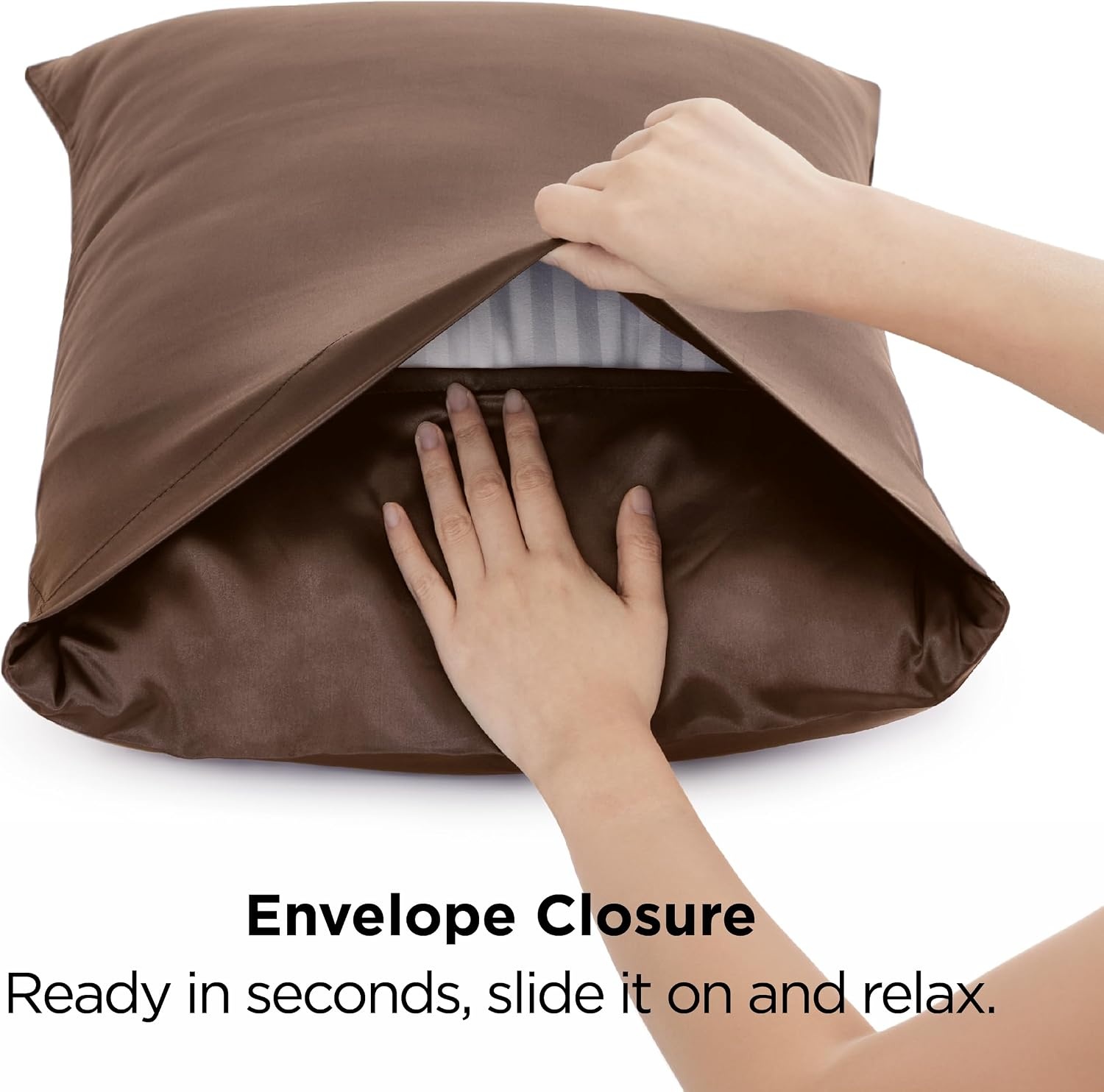 image:imageBedsure Satin Pillowcase Standard Set of 2 Silky Pillow Cases White Similar to Silk Pillow Cases Decorative Covers Room Decor Gifts for Women Men Envelope Closure For Hair Skin 20 x 2611 Brown