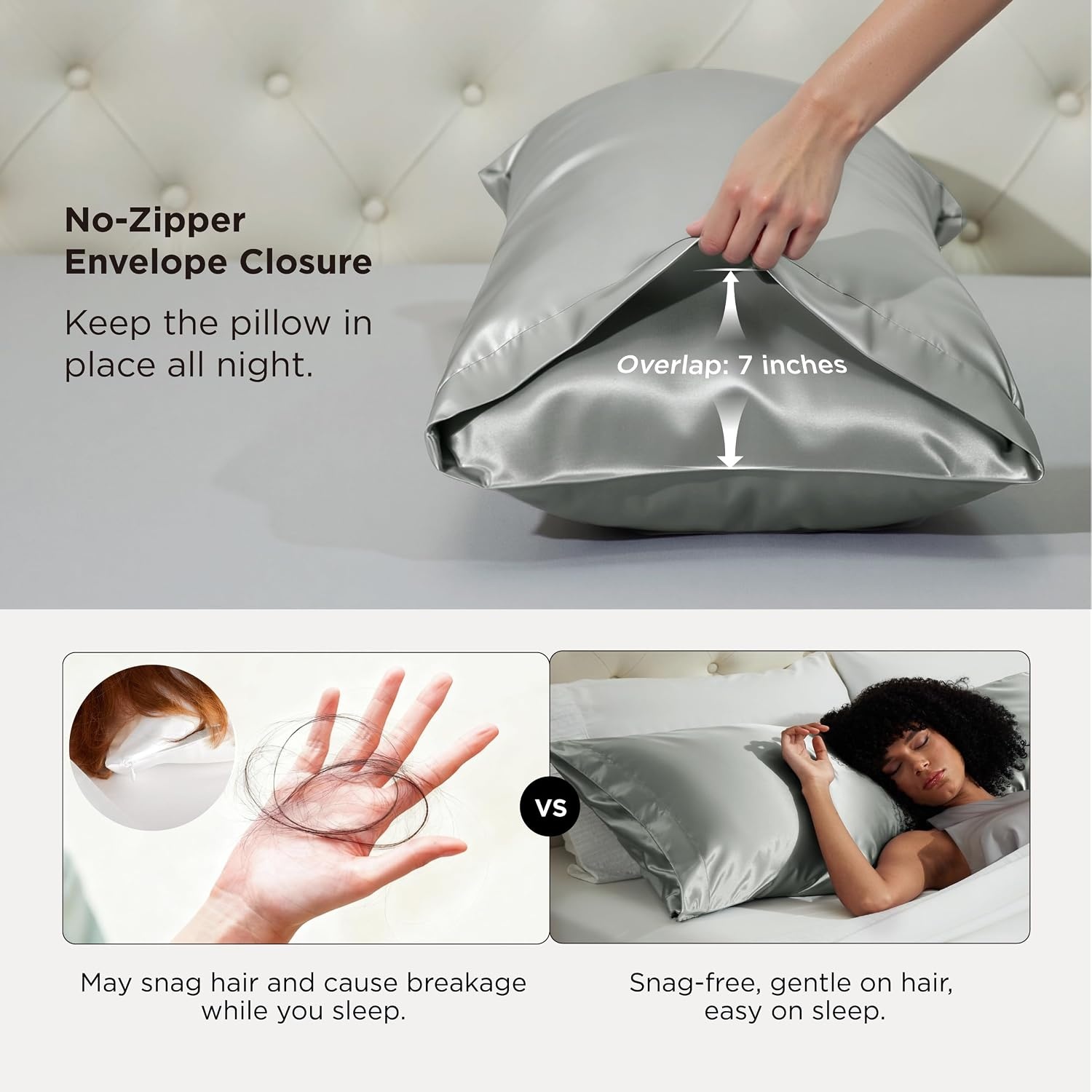 image:imageBedsure Satin Pillowcase Standard Set of 2 Silky Pillow Cases White Similar to Silk Pillow Cases Decorative Covers Room Decor Gifts for Women Men Envelope Closure For Hair Skin 20 x 2601 Silver Grey