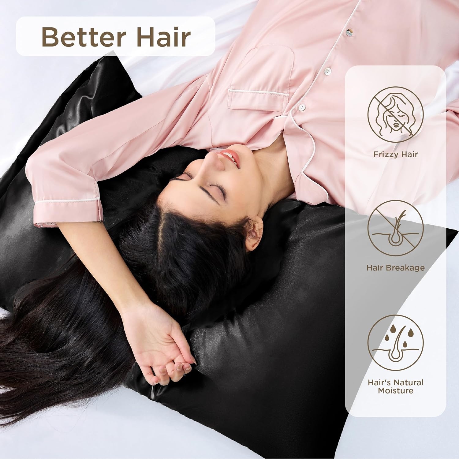 image:imageBedsure Satin Pillowcase Standard Set of 2 Silky Pillow Cases White Similar to Silk Pillow Cases Decorative Covers Room Decor Gifts for Women Men Envelope Closure For Hair Skin 20 x 2604 Black