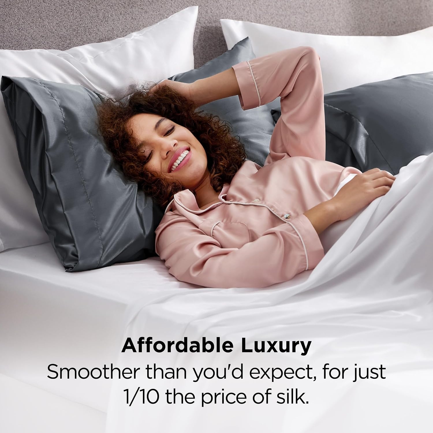 image:imageBedsure Satin Pillowcase Standard Set of 2 Silky Pillow Cases White Similar to Silk Pillow Cases Decorative Covers Room Decor Gifts for Women Men Envelope Closure For Hair Skin 20 x 2628 Space Grey