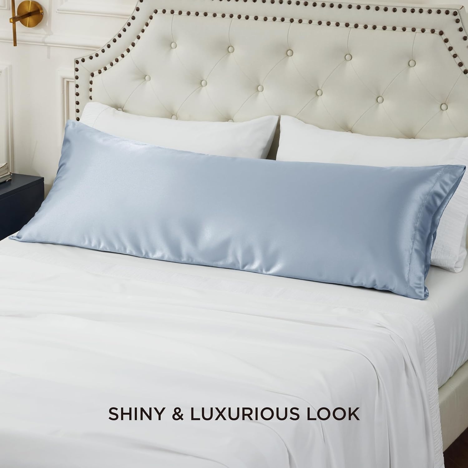 image:imageBedsure Satin Pillowcase Standard Set of 2 Silky Pillow Cases White Similar to Silk Pillow Cases Decorative Covers Room Decor Gifts for Women Men Envelope Closure For Hair Skin 20 x 2617 Stone Blue