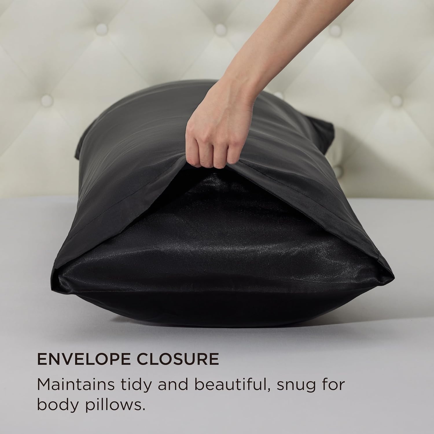 image:imageBedsure Satin Pillowcase Standard Set of 2 Silky Pillow Cases White Similar to Silk Pillow Cases Decorative Covers Room Decor Gifts for Women Men Envelope Closure For Hair Skin 20 x 2604 Black