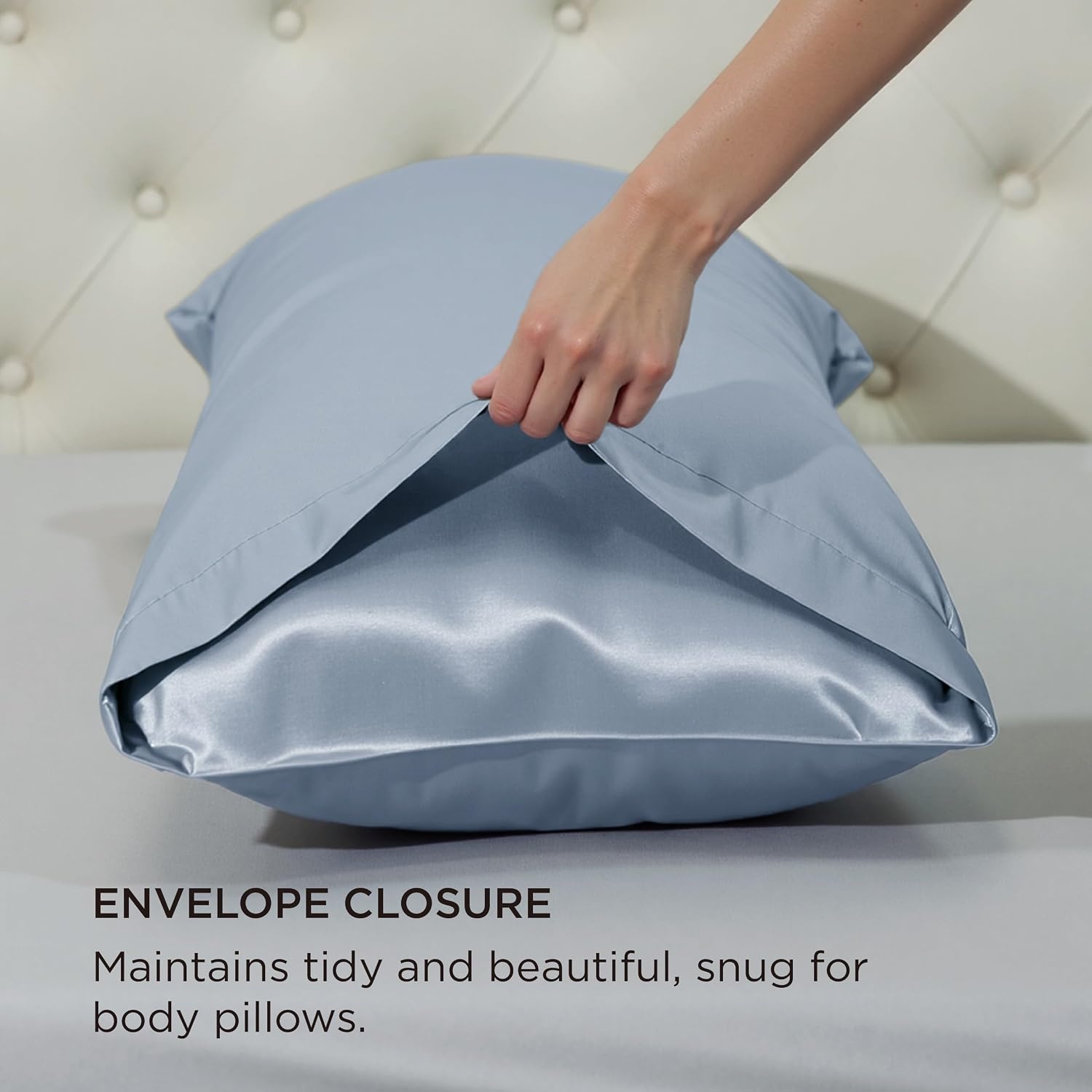 image:imageBedsure Satin Pillowcase Standard Set of 2 Silky Pillow Cases White Similar to Silk Pillow Cases Decorative Covers Room Decor Gifts for Women Men Envelope Closure For Hair Skin 20 x 2617 Stone Blue