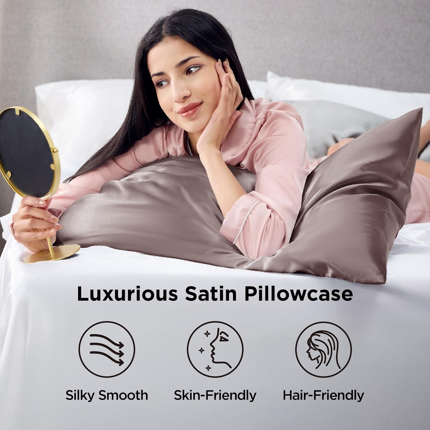 image:imageBedsure Satin Pillowcase Standard Set of 2 Silky Pillow Cases White Similar to Silk Pillow Cases Decorative Covers Room Decor Gifts for Women Men Envelope Closure For Hair Skin 20 x 2625 Dusty Rose
