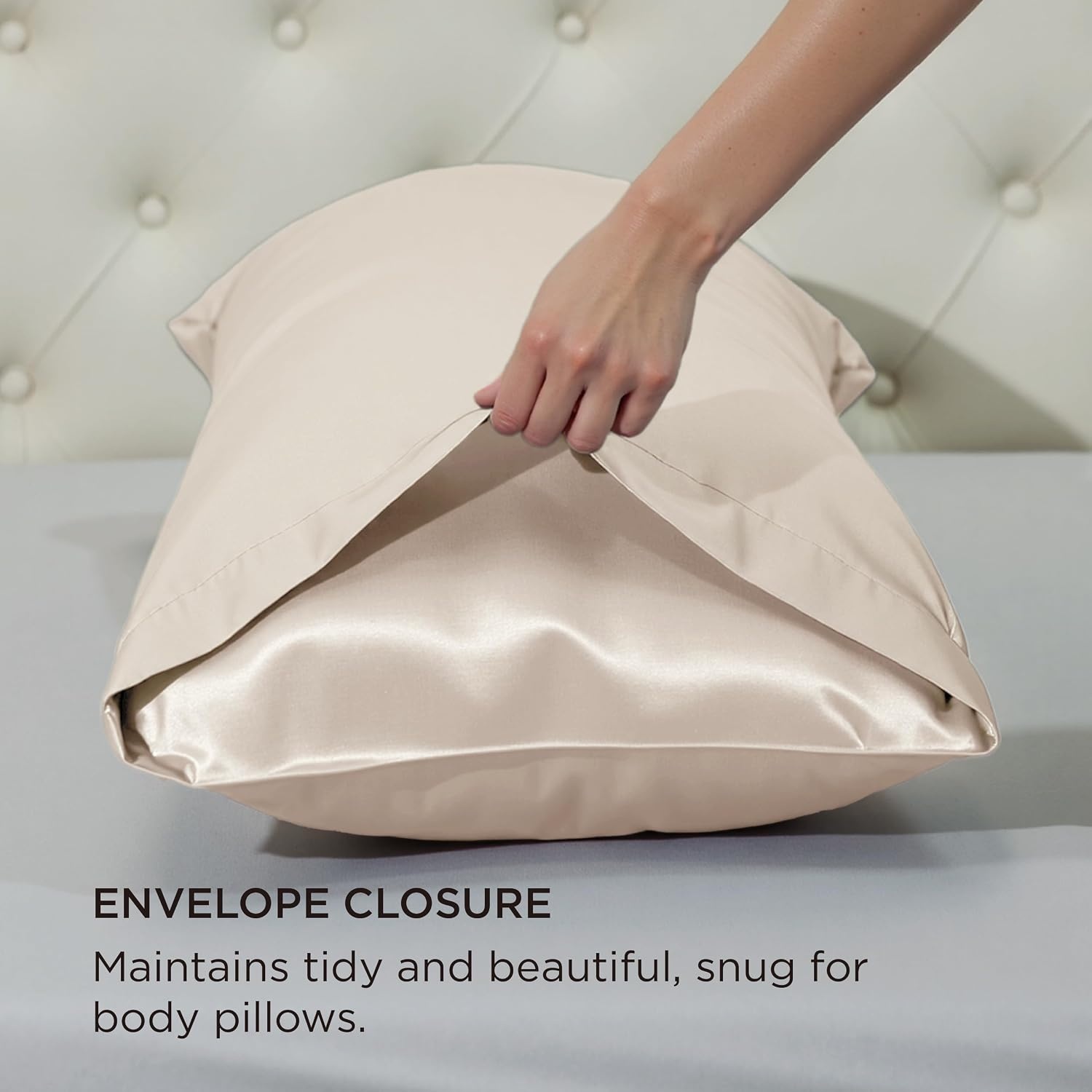 image:imageBedsure Satin Pillowcase Standard Set of 2 Silky Pillow Cases White Similar to Silk Pillow Cases Decorative Covers Room Decor Gifts for Women Men Envelope Closure For Hair Skin 20 x 2603 Beige