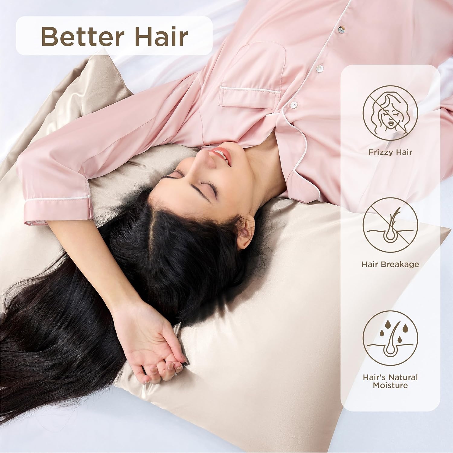 image:imageBedsure Satin Pillowcase Standard Set of 2 Silky Pillow Cases White Similar to Silk Pillow Cases Decorative Covers Room Decor Gifts for Women Men Envelope Closure For Hair Skin 20 x 2603 Beige