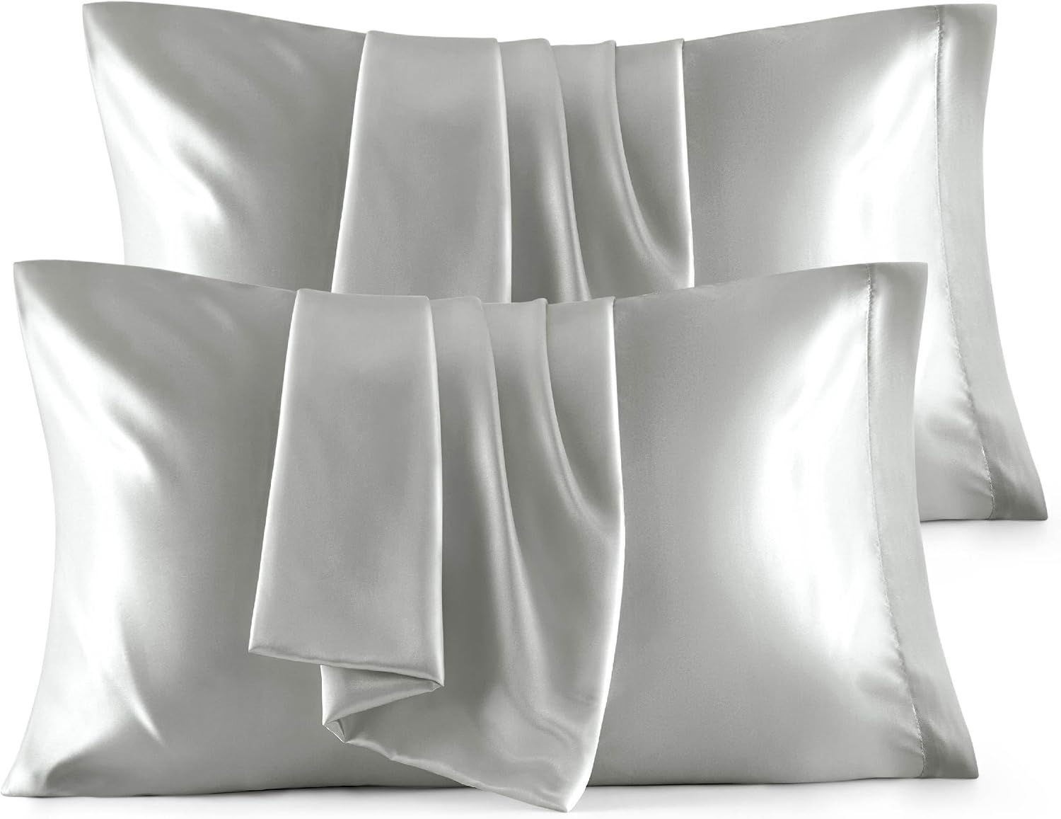 image:imageBedsure Satin Pillowcase Standard Set of 2 Silky Pillow Cases White Similar to Silk Pillow Cases Decorative Covers Room Decor Gifts for Women Men Envelope Closure For Hair Skin 20 x 2601 Silver Grey