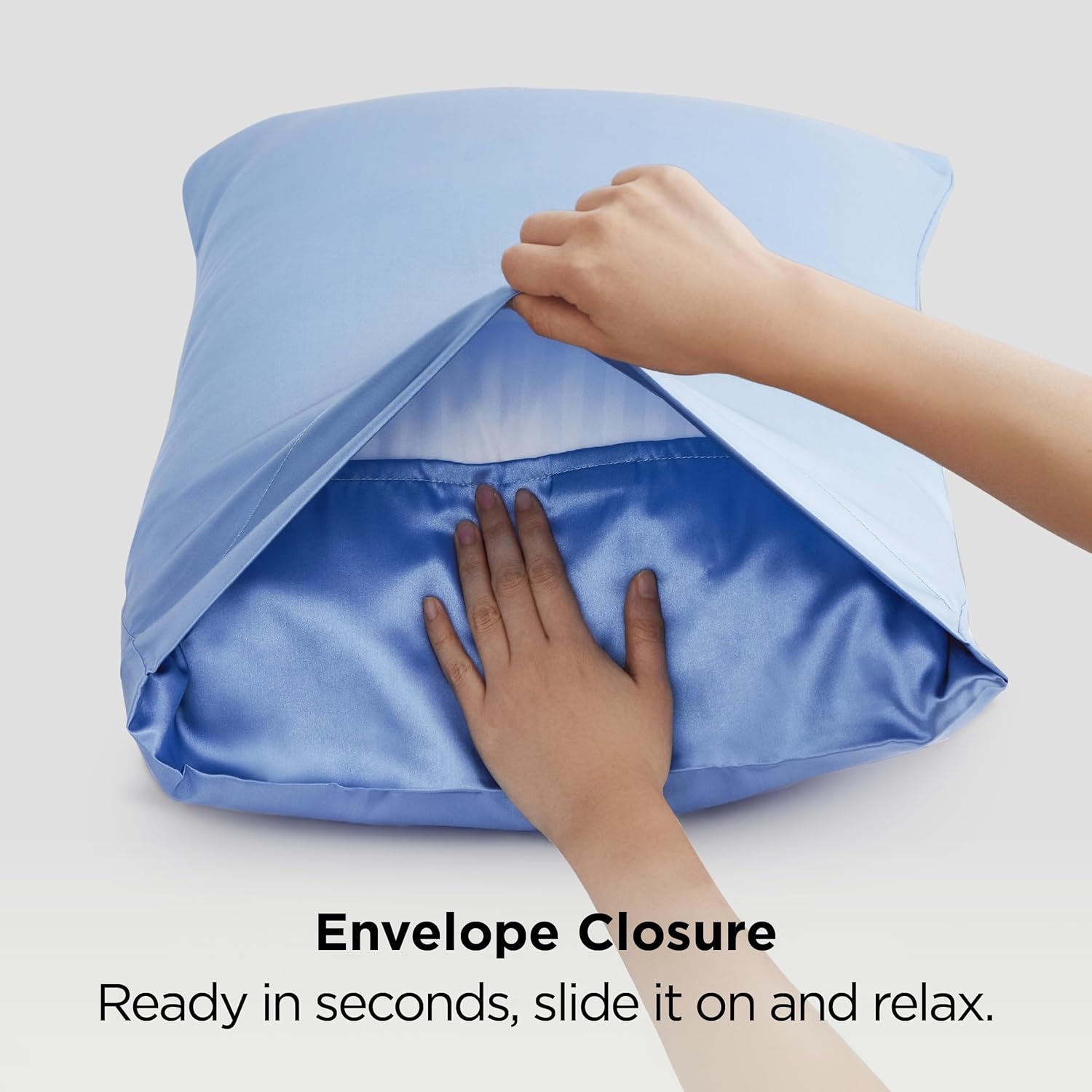 image:imageBedsure Satin Pillowcase Standard Set of 2 Silky Pillow Cases White Similar to Silk Pillow Cases Decorative Covers Room Decor Gifts for Women Men Envelope Closure For Hair Skin 20 x 2619 Sky Blue